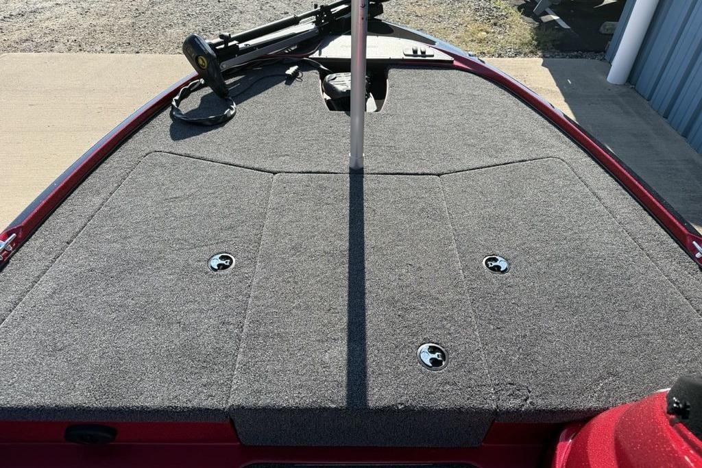 2026 Nitro Z17 boat deck with gray carpet and storage compartments.