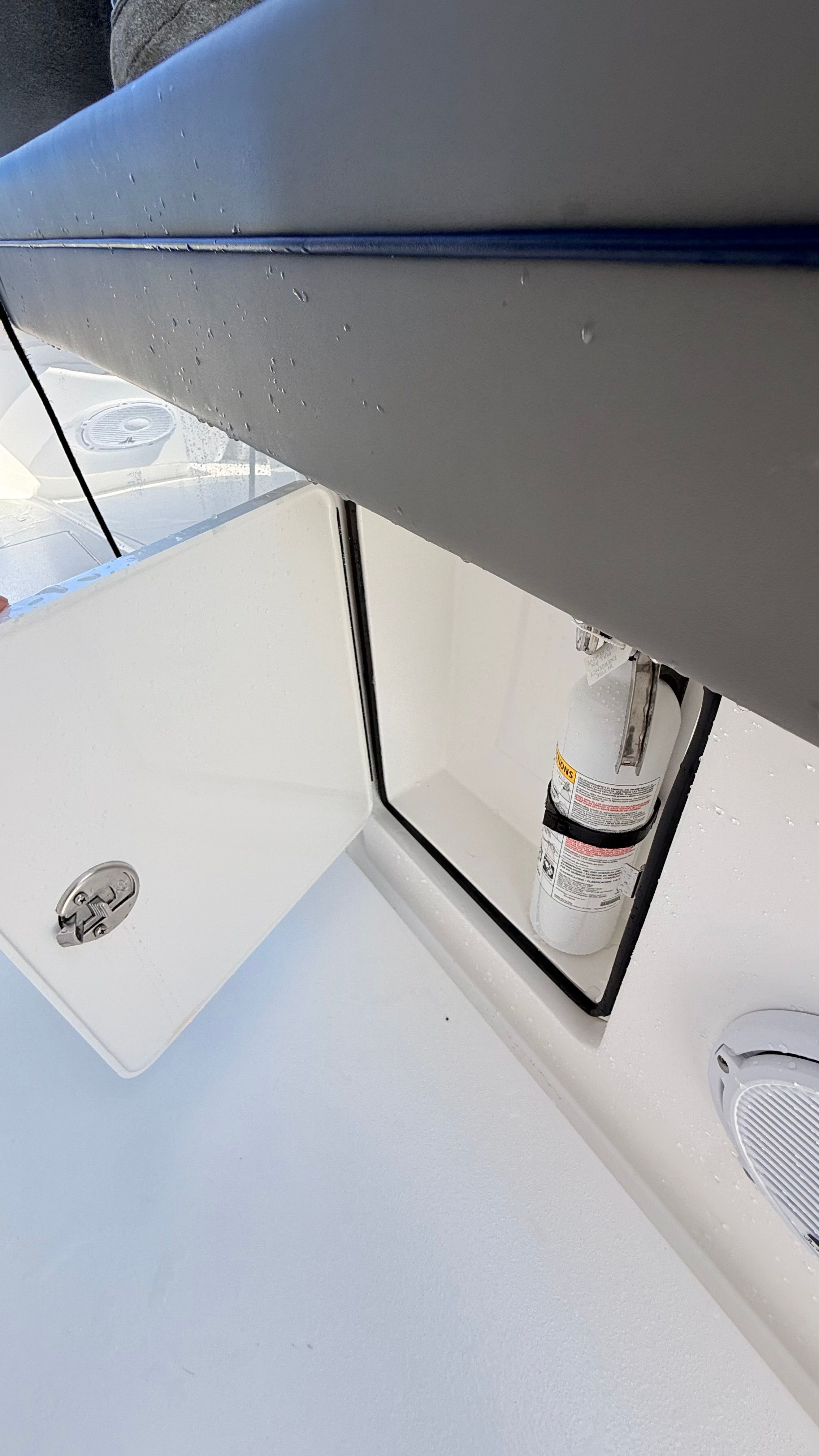 Valhalla Boatworks V33 2026 with fire extinguisher compartment.
