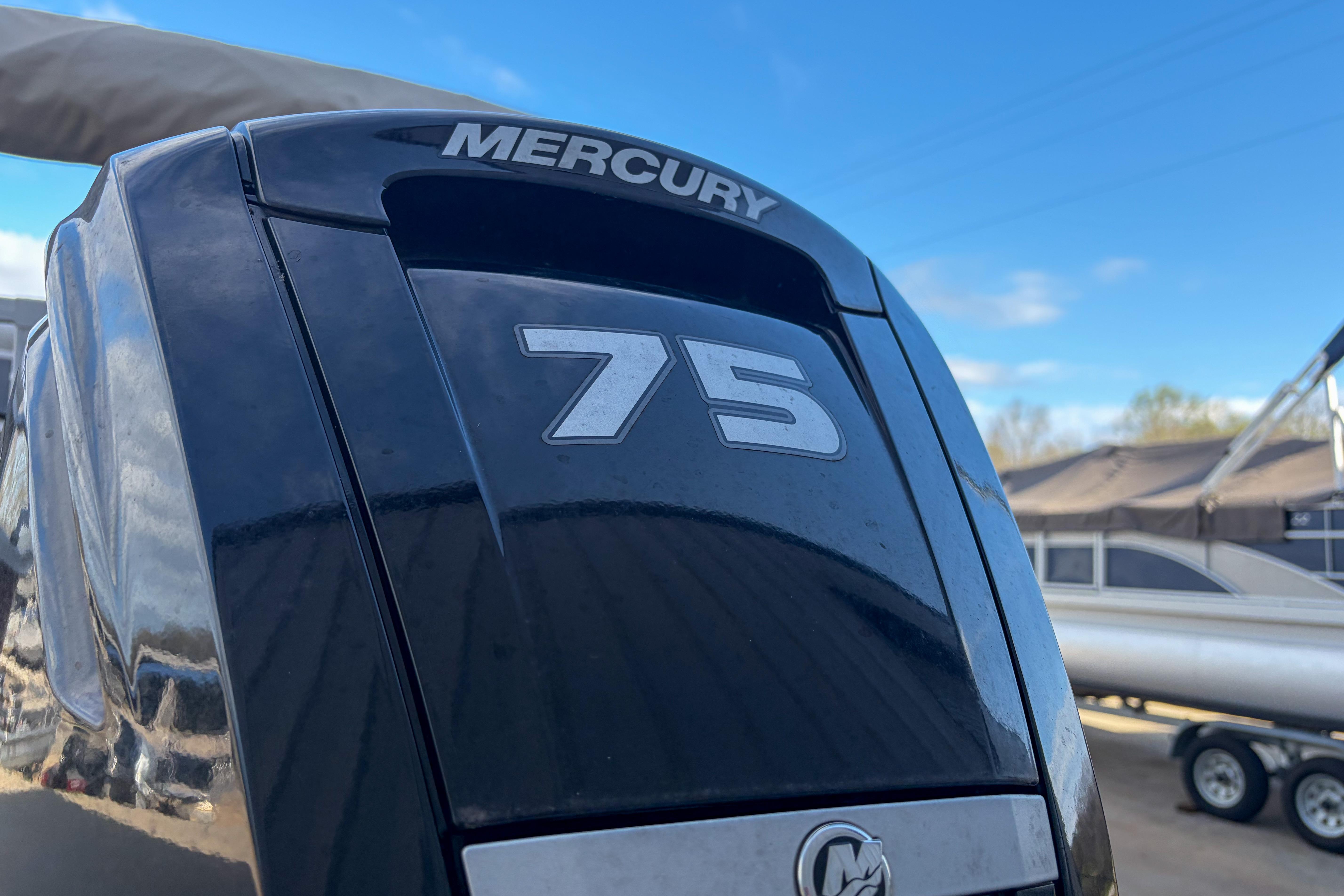 Mercury 75 horsepower engine on 2024 Sun Tracker Bass Buggy 18 DLX pontoon boat.