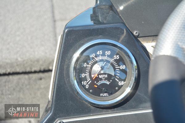 2024 Lowe Stinger 195 Bass boat speedometer and fuel gauge, Mid-State Marine logo.