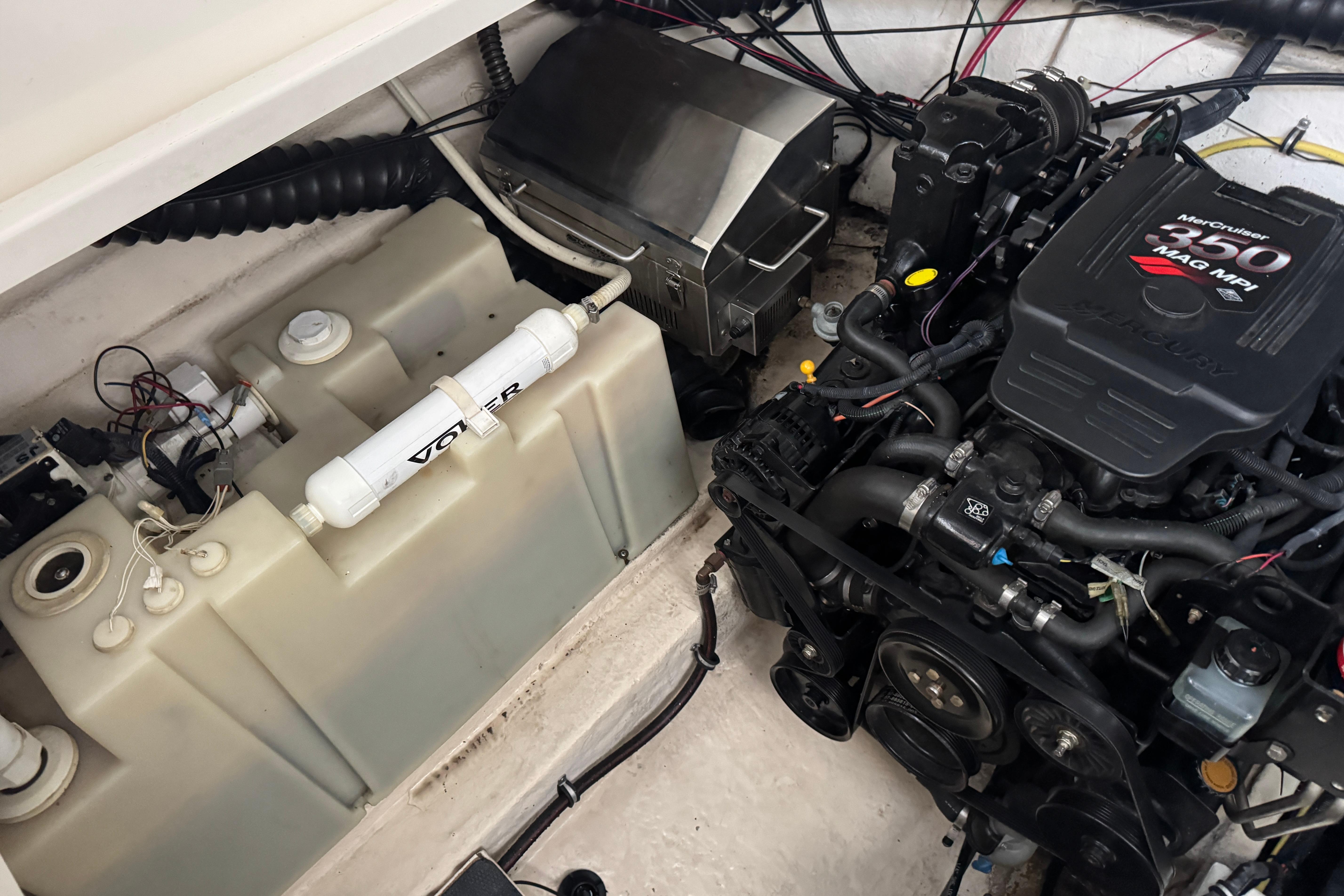Engine compartment of a 2006 Chaparral 330 Signature boat with MerCruiser 350 MAG MPI engine.