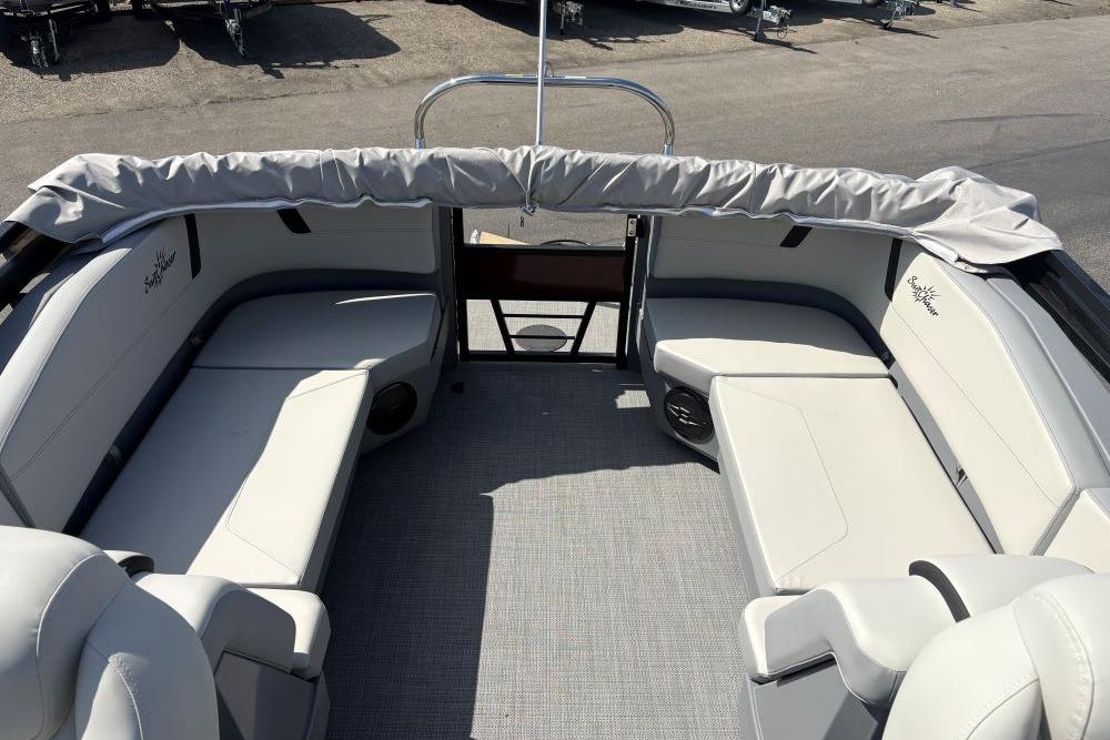 Interior view of 2026 SunChaser Lucerne 22 LR DH pontoon boat with spacious seating.