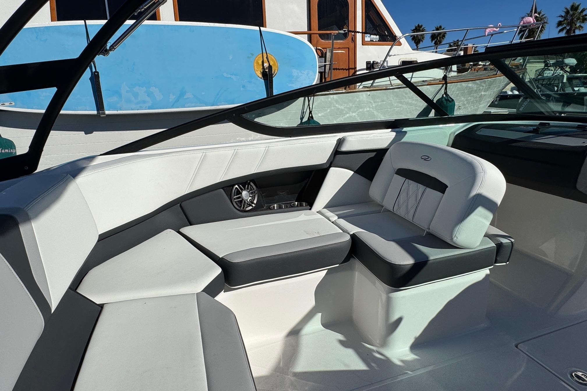 Interior of 2026 Regal 21 OBX boat with stylish seating and modern design.