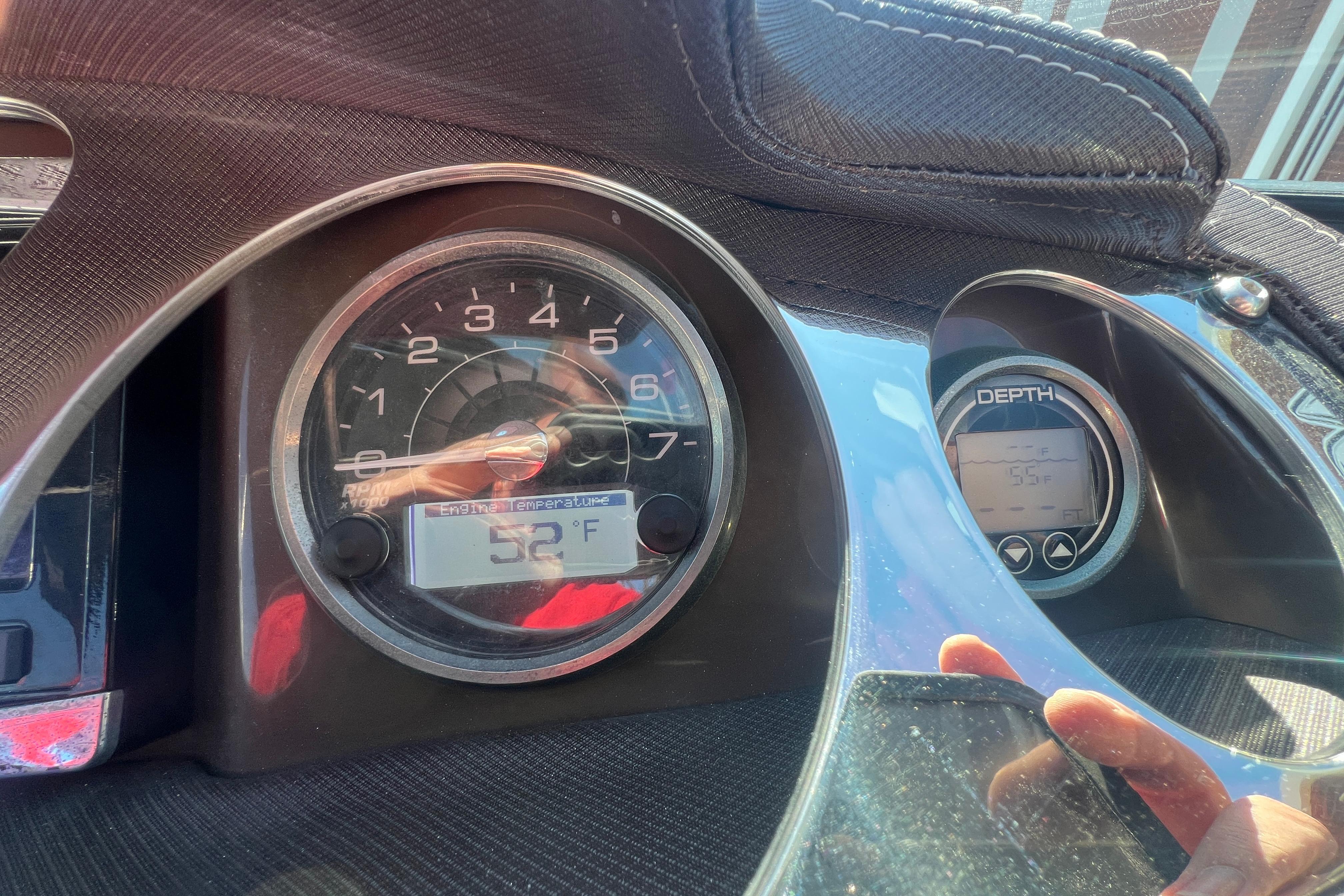 Dashboard of a 2017 Monterey 298SS Super Sport showing RPM and depth gauges.
