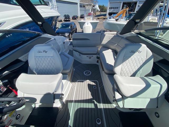 Interior of 2023 Sea Ray SLX 260 Outboard with luxurious seating.