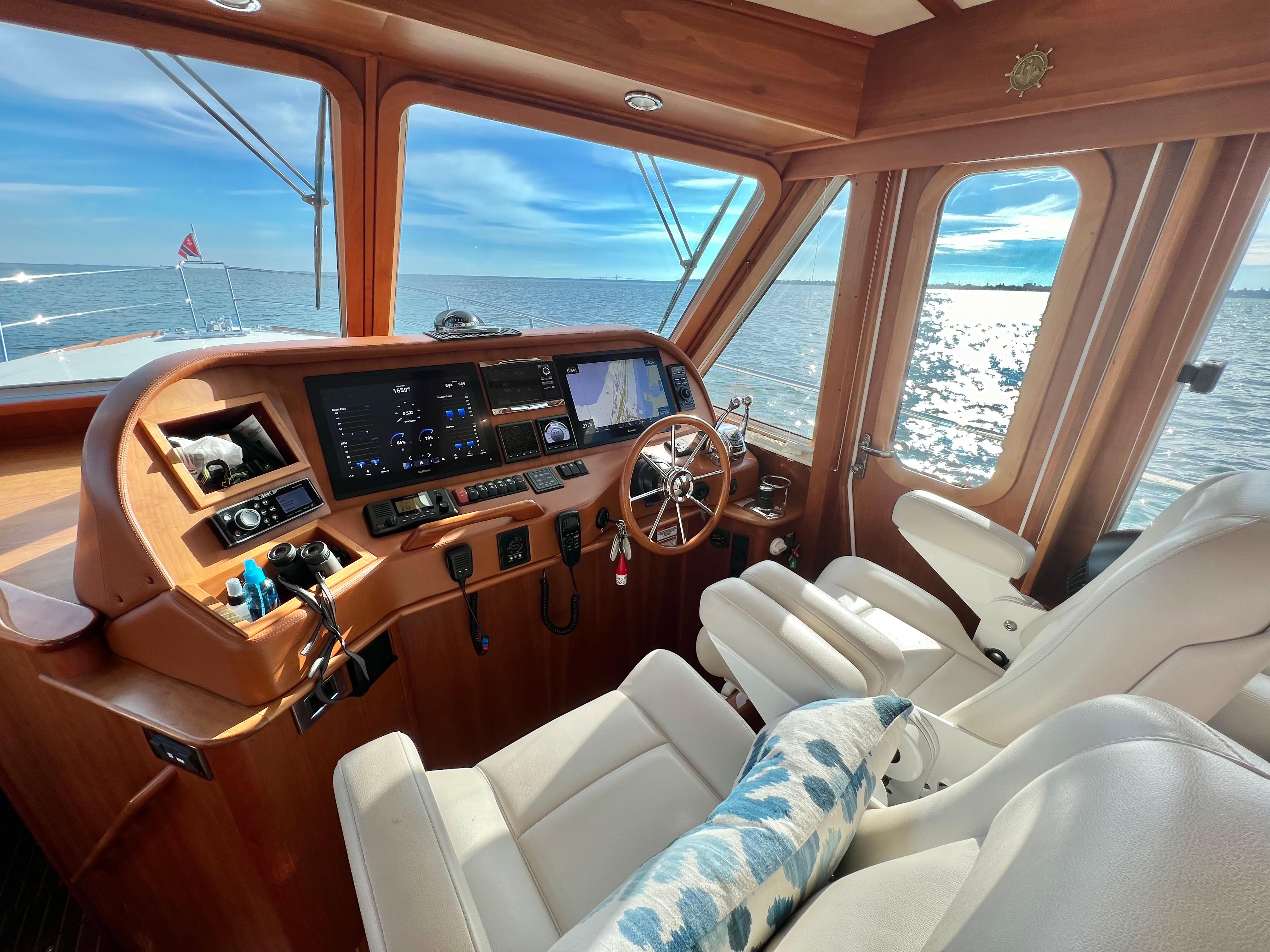 Interior of 2017 Sabre 48 Salon Express with ocean view.