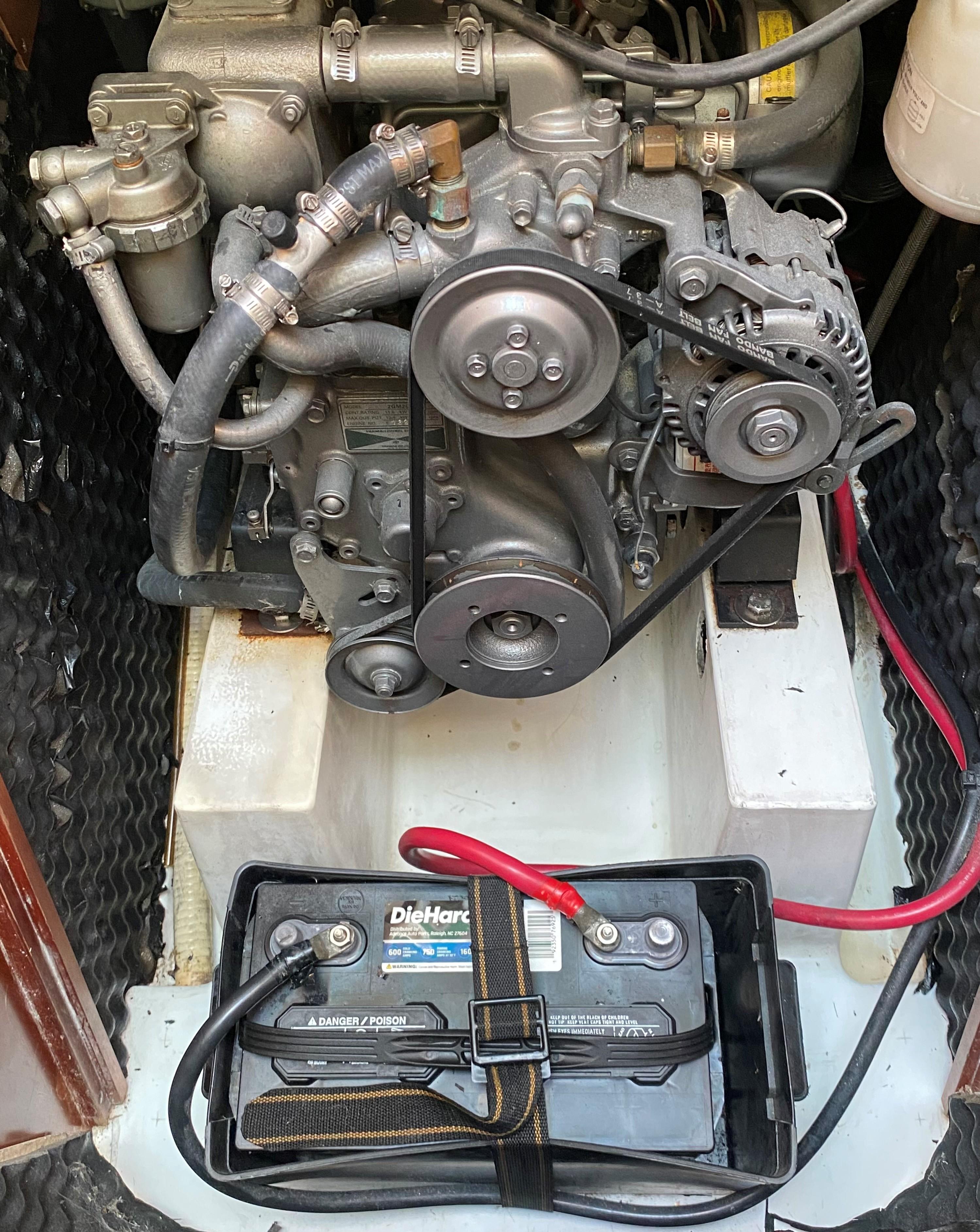 Engine compartment of a 2005 Beneteau 323 sailboat.