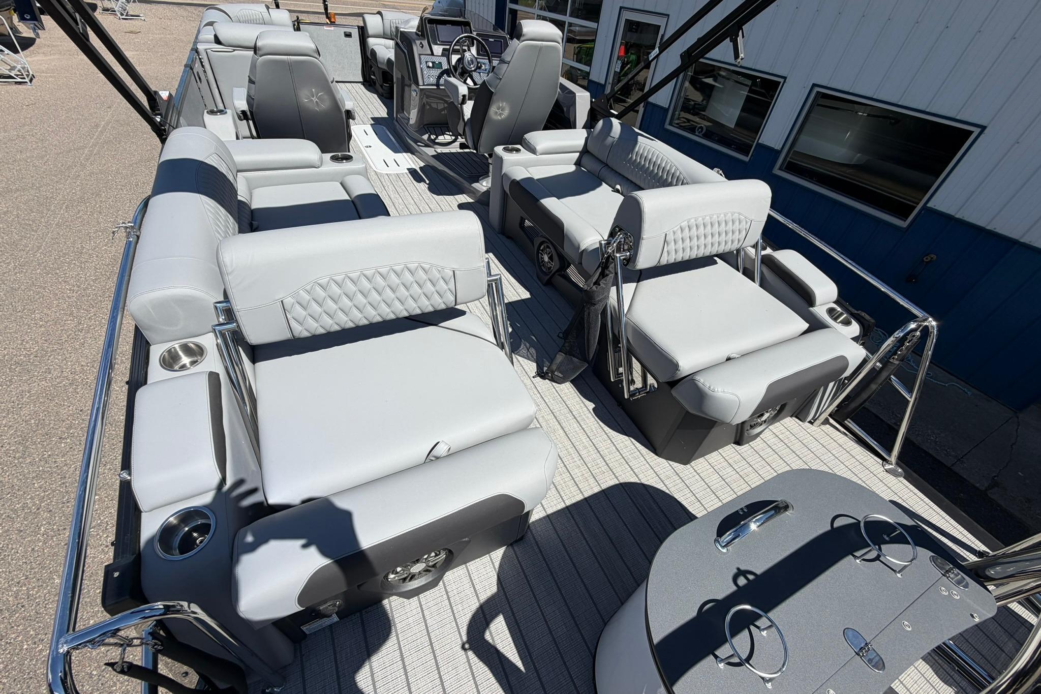 Luxurious 2026 Avalon Catalina Quad Lounge pontoon boat with spacious seating and modern design.