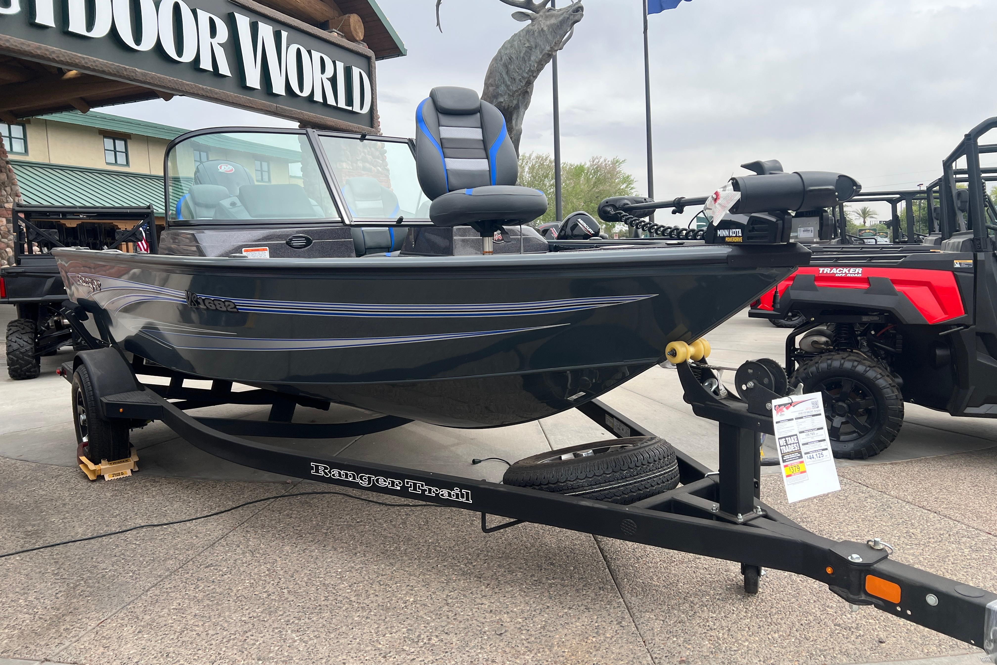 2026 Ranger VS1682SC Angler boat displayed at Outdoor World showroom.