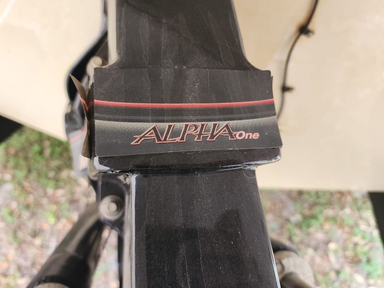 Close-up of Alpha One drive on a 2005 Crownline 216 LS boat.