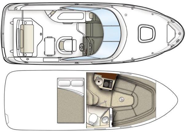 2012 Sea Ray 240 Sundancer boat layout with cabin and cockpit design.