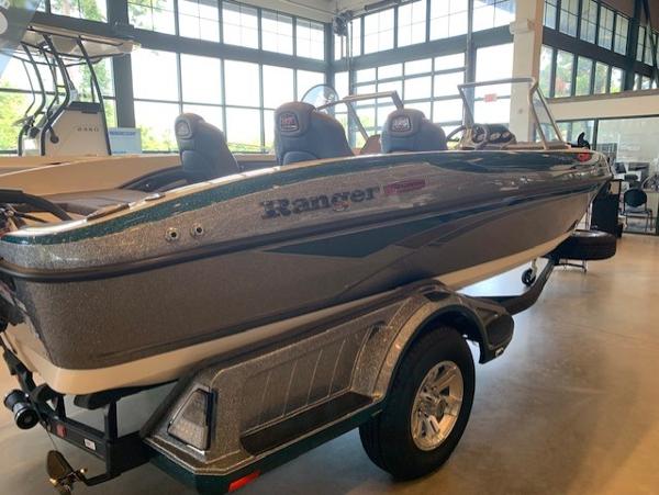 2024 Ranger 1850MS boat on display in a showroom.