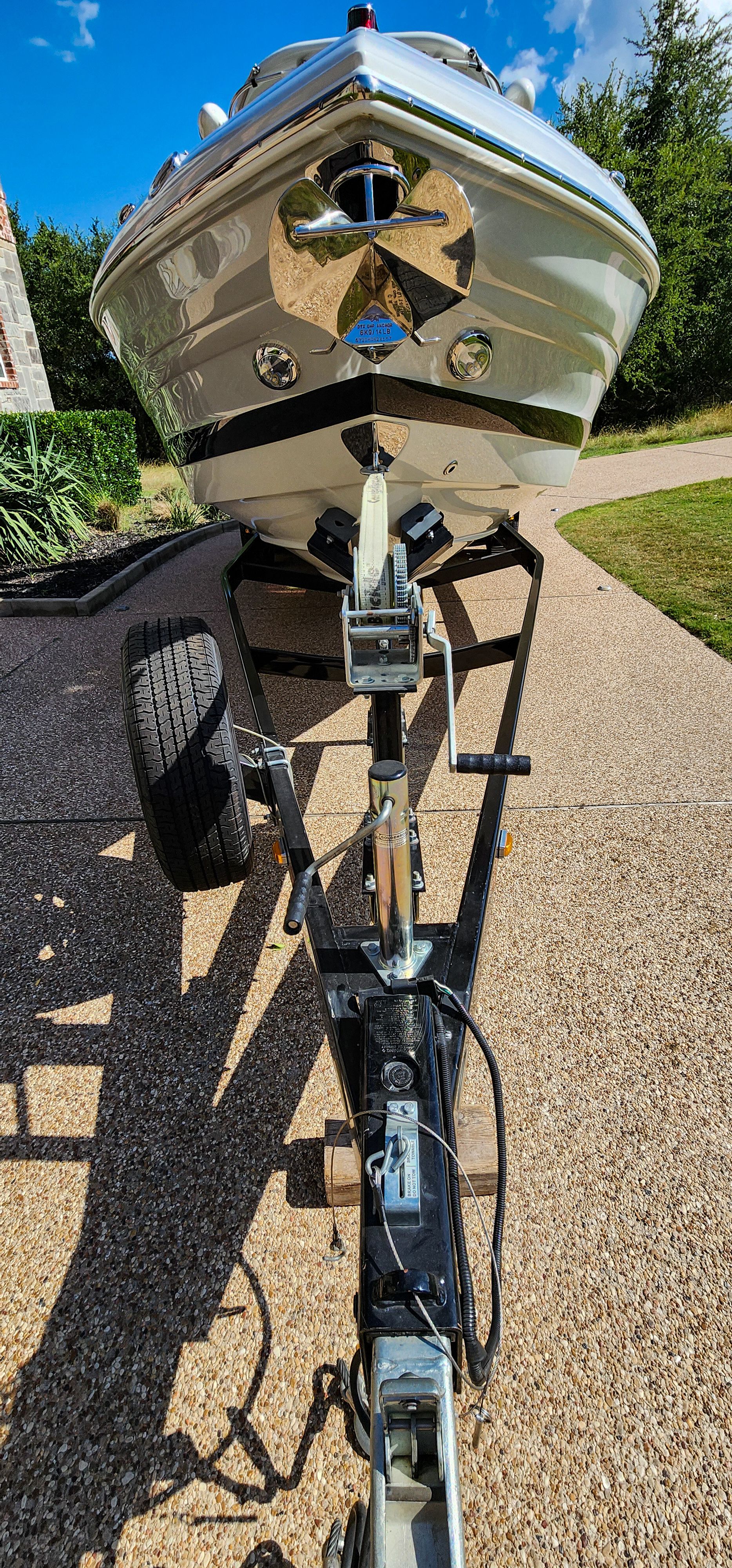 Crownline 285SS 2017 on a trailer, ready for transport.