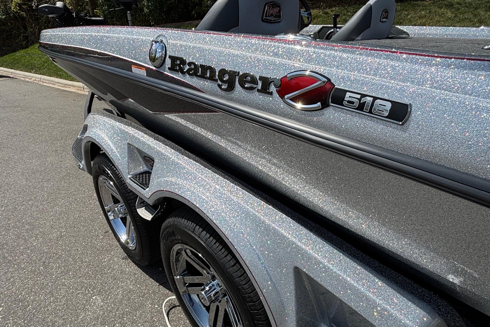2026 Ranger Z518 Cup-Equipped boat with sparkling silver finish and sleek design.