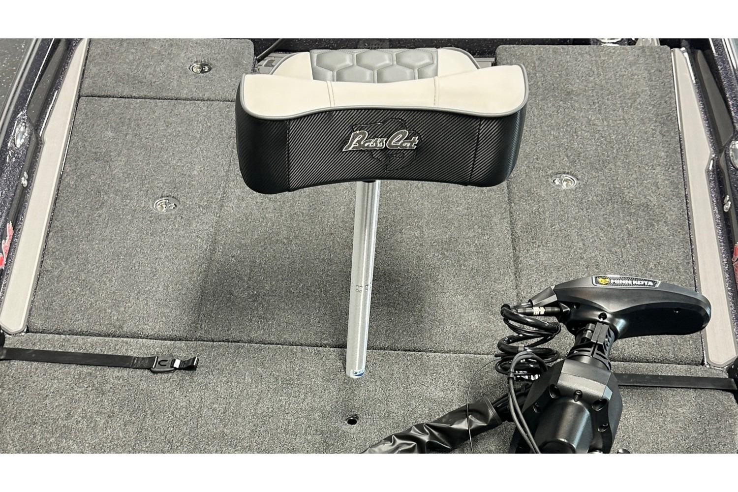 2026 Bass Cat Lynx STS boat deck with seat and trolling motor.