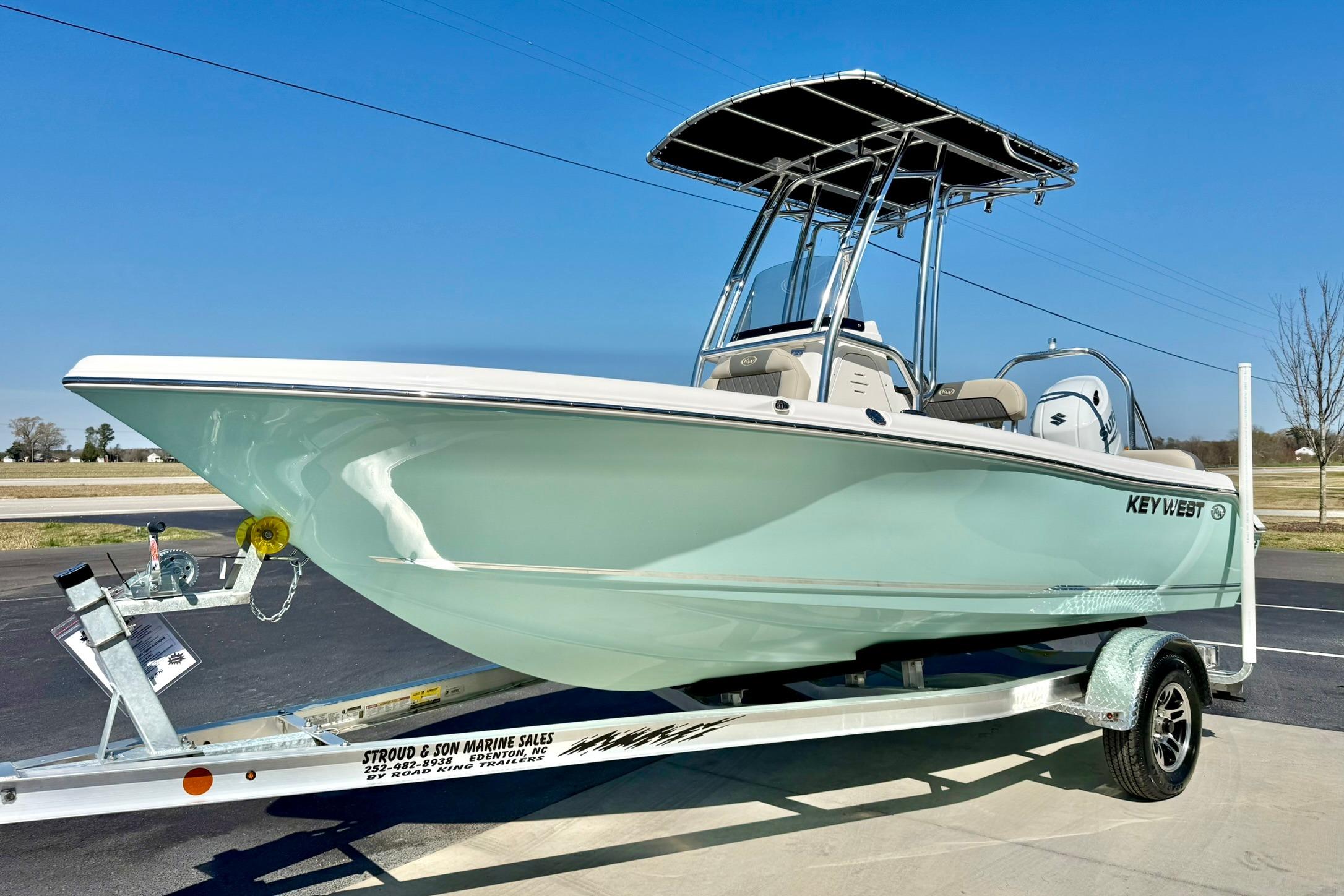 2026 Key West 189 FS boat on trailer, featuring sleek design and modern features.