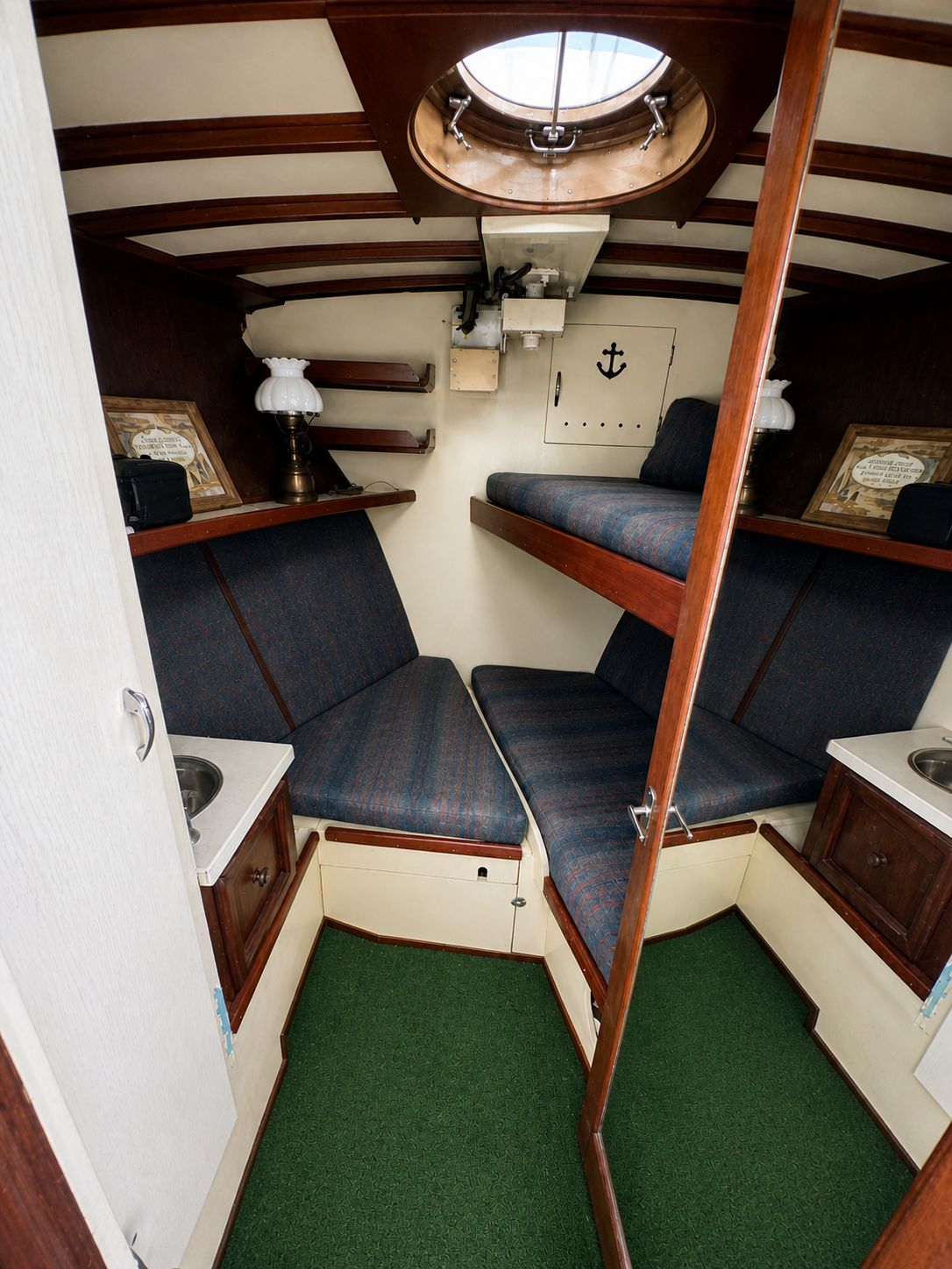 Interior of 1951 Chris-Craft 50 Catalina yacht cabin.