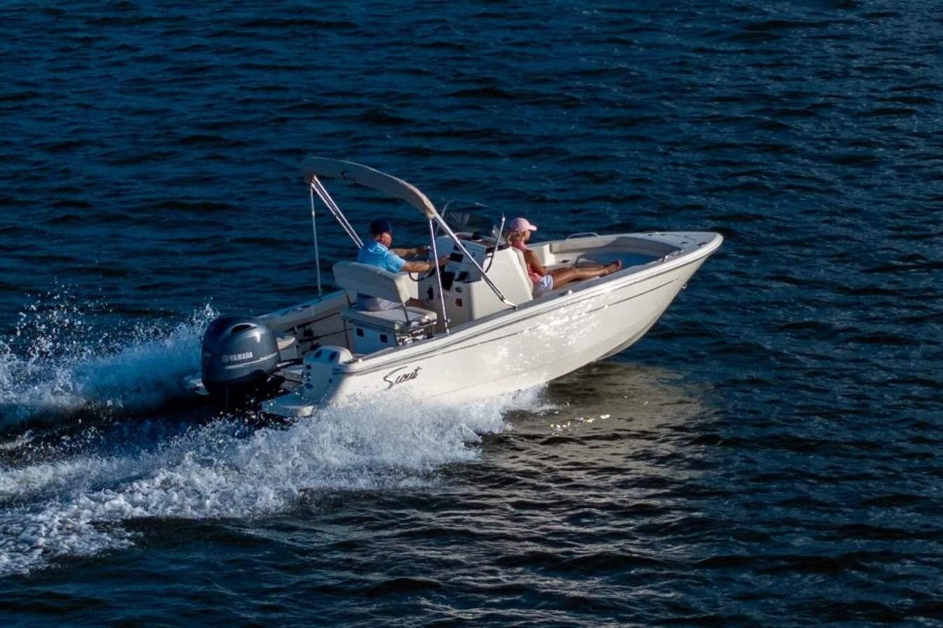 2026 Scout 188 Sportfish boat cruising on open water.