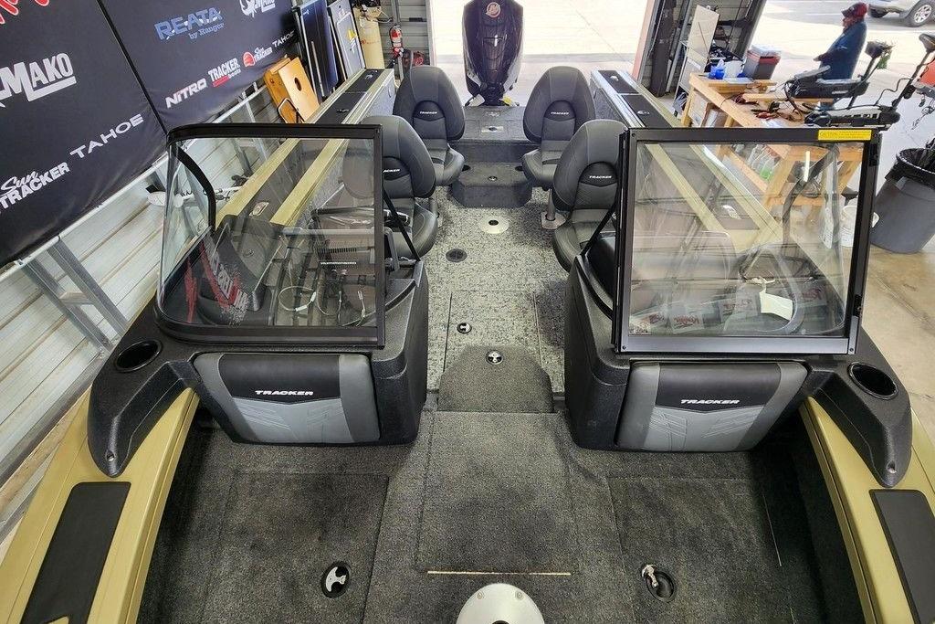 2026 Tracker Targa 185 WT boat interior with seating and dashboard view.