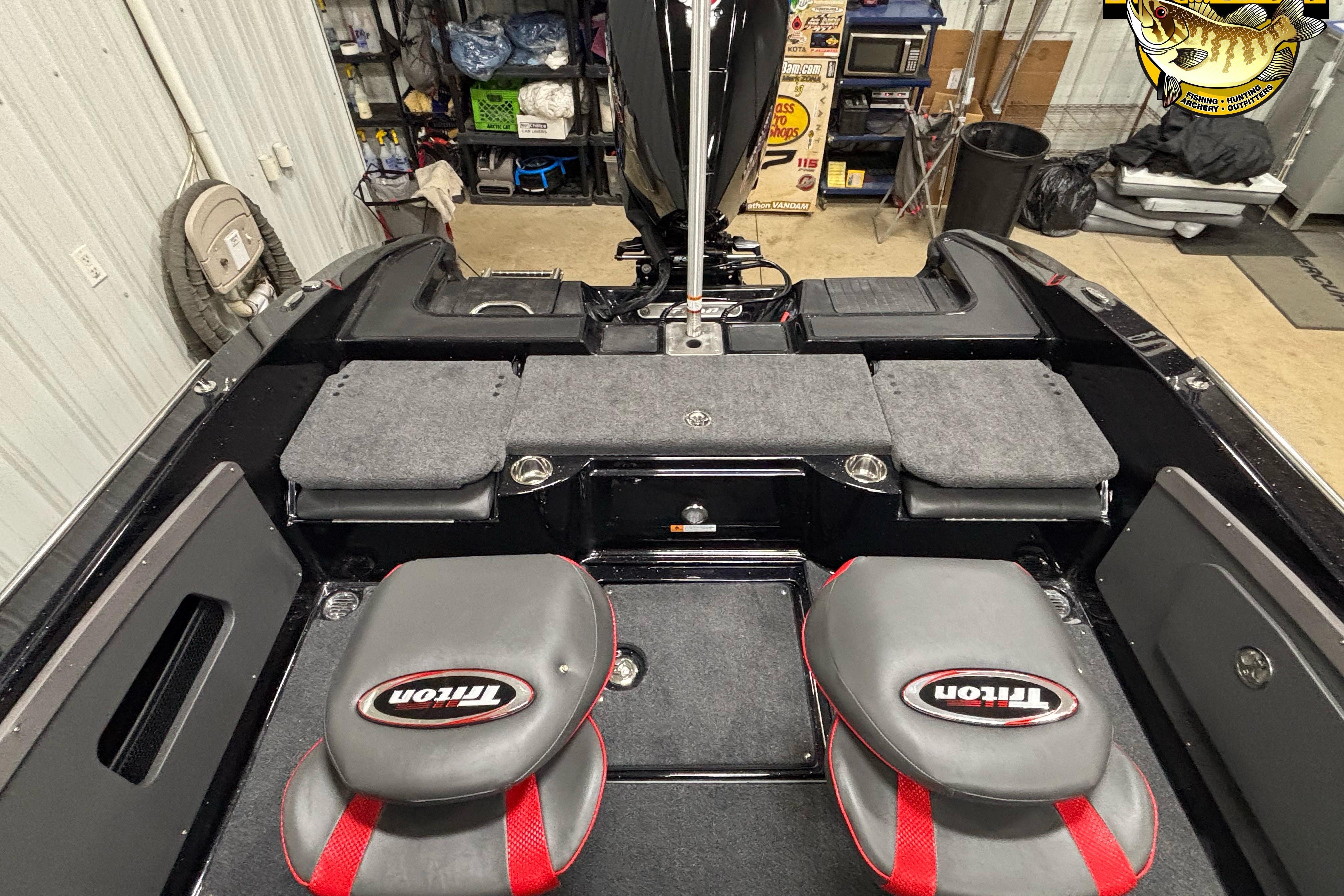 2026 Triton 206 Allure boat interior with seating and storage compartments.