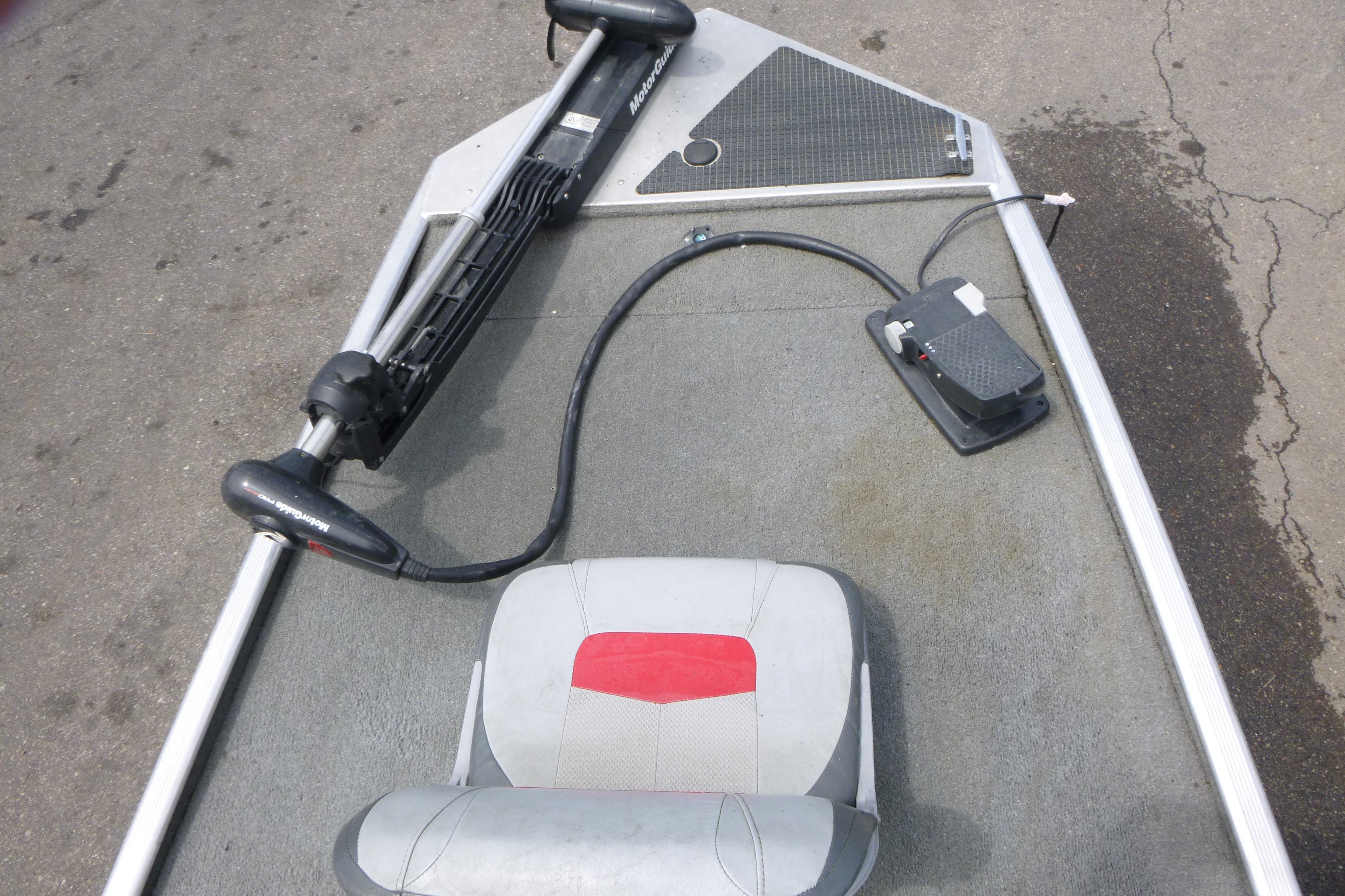 2011 Tracker Pro Angler 16 boat interior with trolling motor and seat.