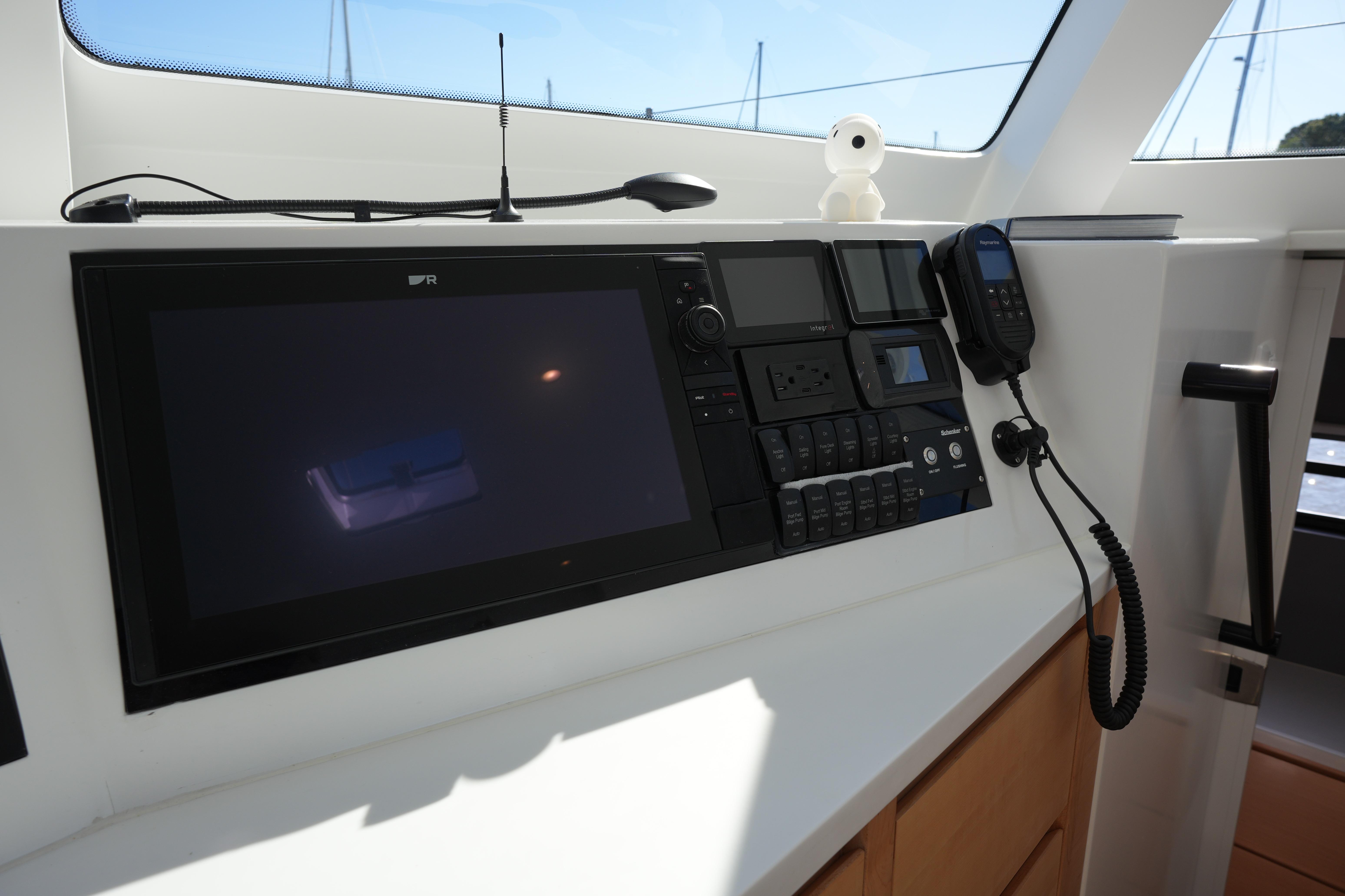 Control panel of 2024 Balance 442 yacht with navigation and communication equipment.