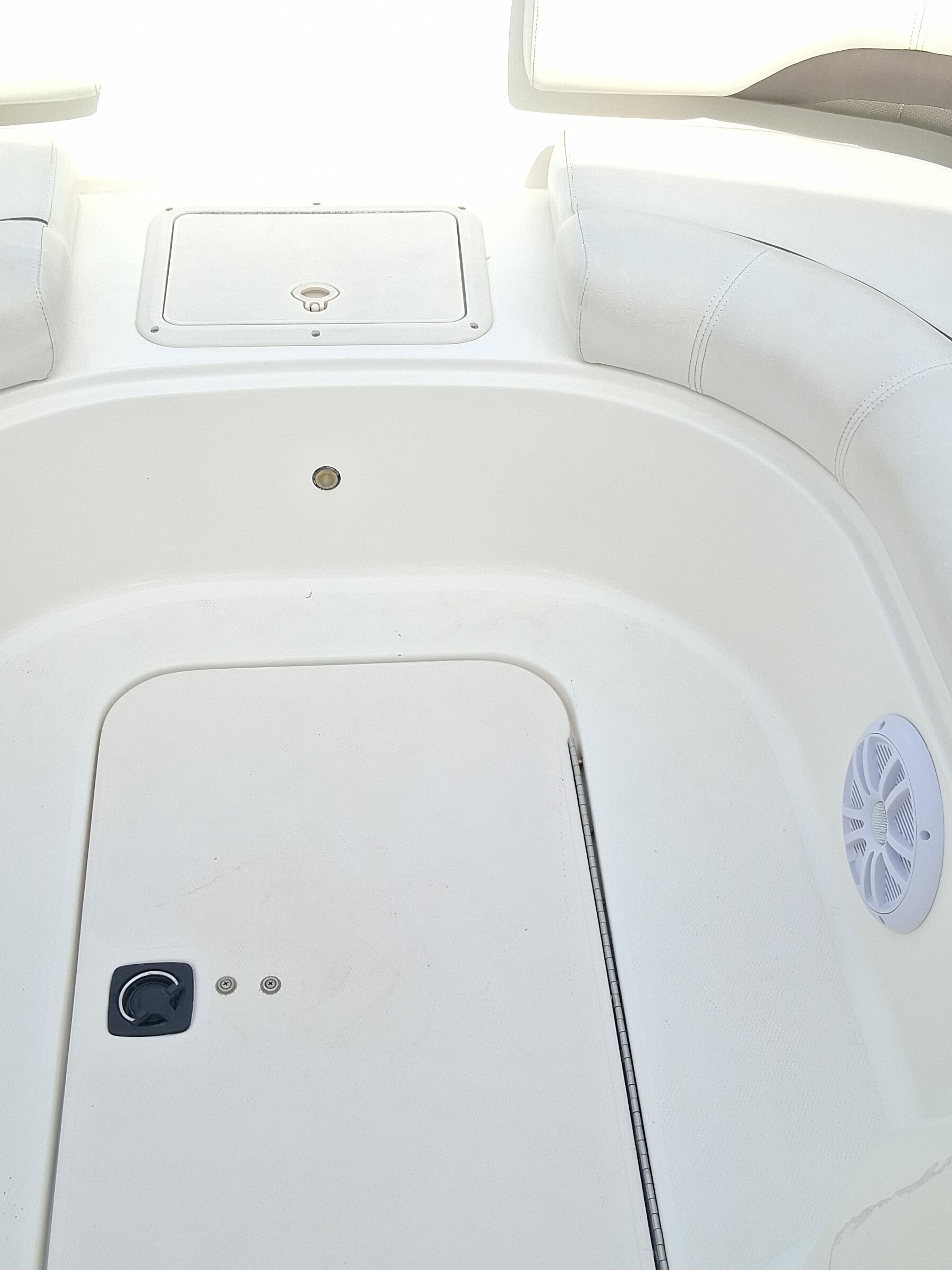 Interior of a 2013 Hurricane 188SD boat with seating area.