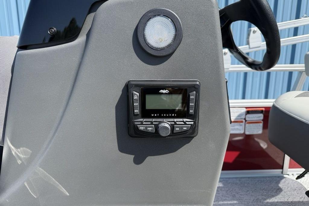 2026 Sun Tracker Bass Buggy 18 DLX dashboard with Wet Sounds audio system.