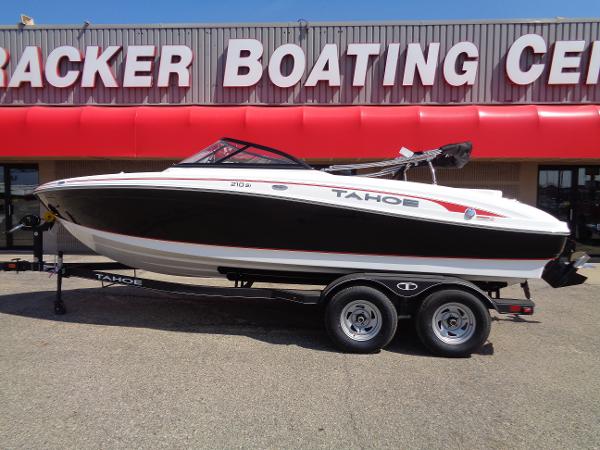 2023 Tahoe 210 Si boat on trailer at Tracker Boating Center.