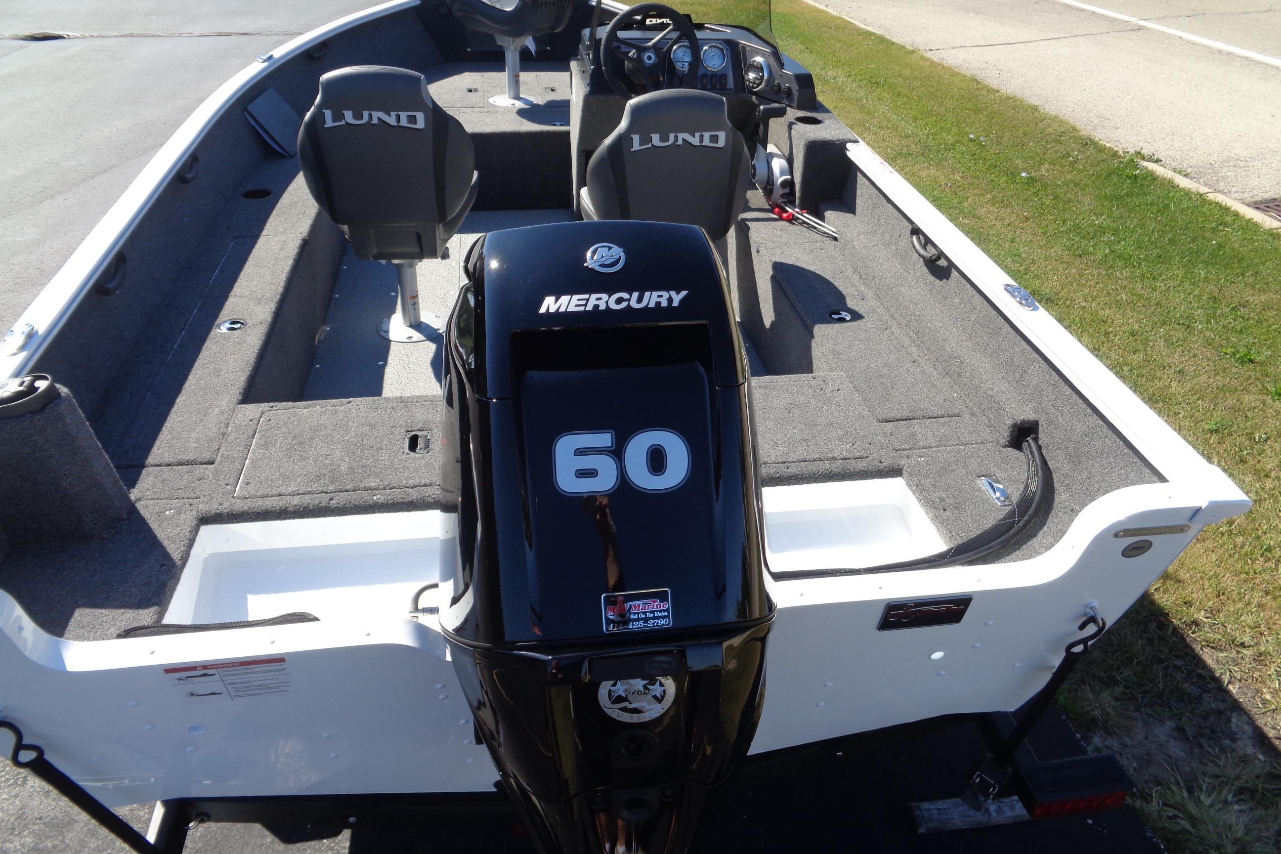 2026 Lund 1650 Rebel XL SS boat with Mercury 60 engine, interior view.