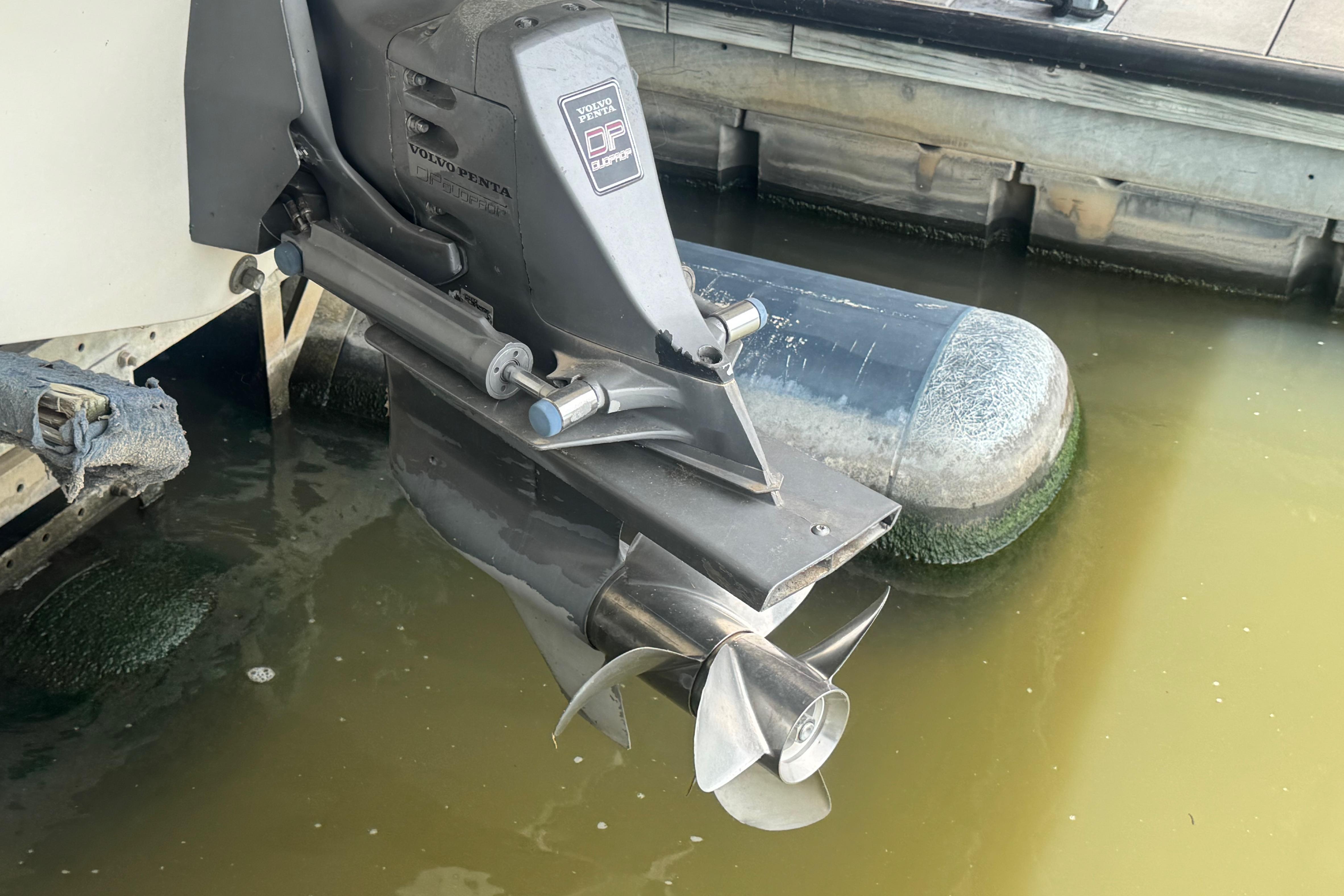 Volvo Penta outdrive on 2005 Monterey 248LS Montura Bowrider in marina.