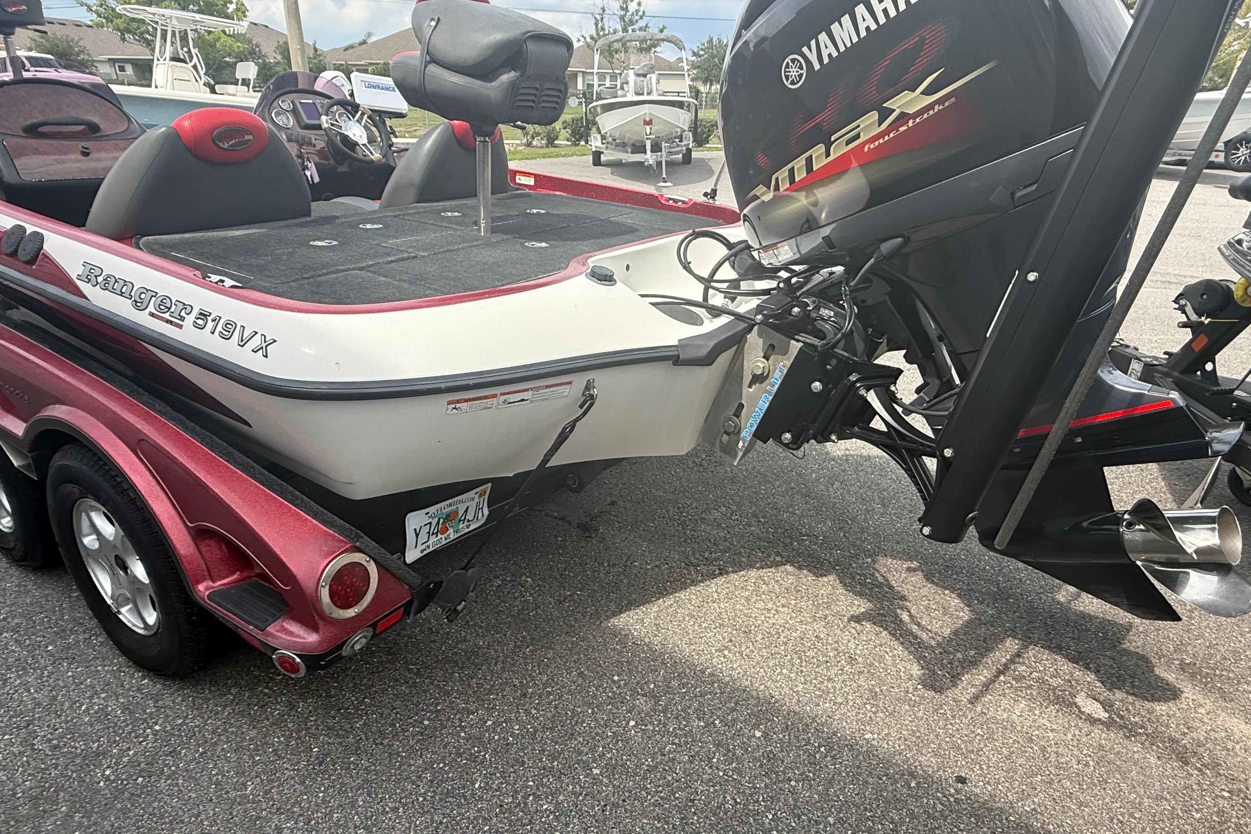 2007 Ranger 519 VX boat with Yamaha engine, parked on a trailer.