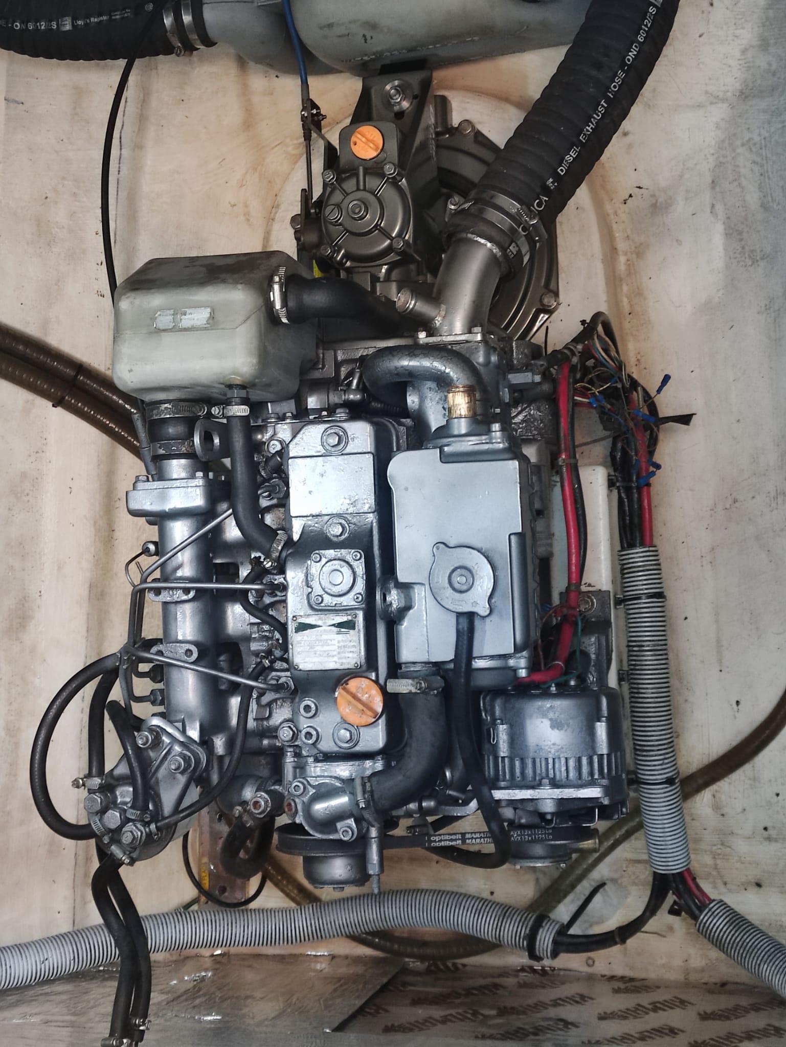 Engine of a 2005 Fountaine Pajot Bahia 46 catamaran, detailed view.