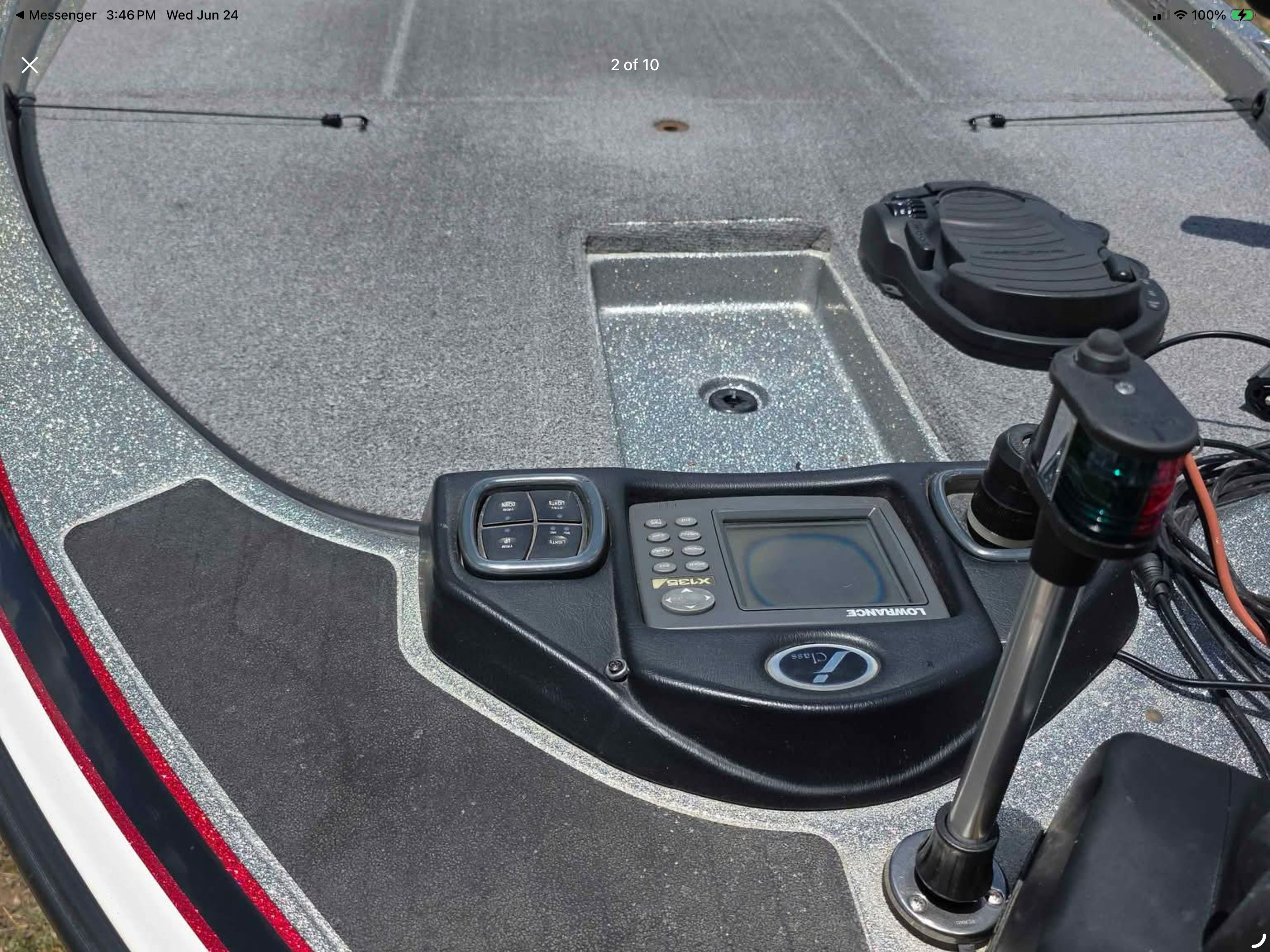 Close-up of the control area on a 2006 Skeeter 20i boat with electronic displays.