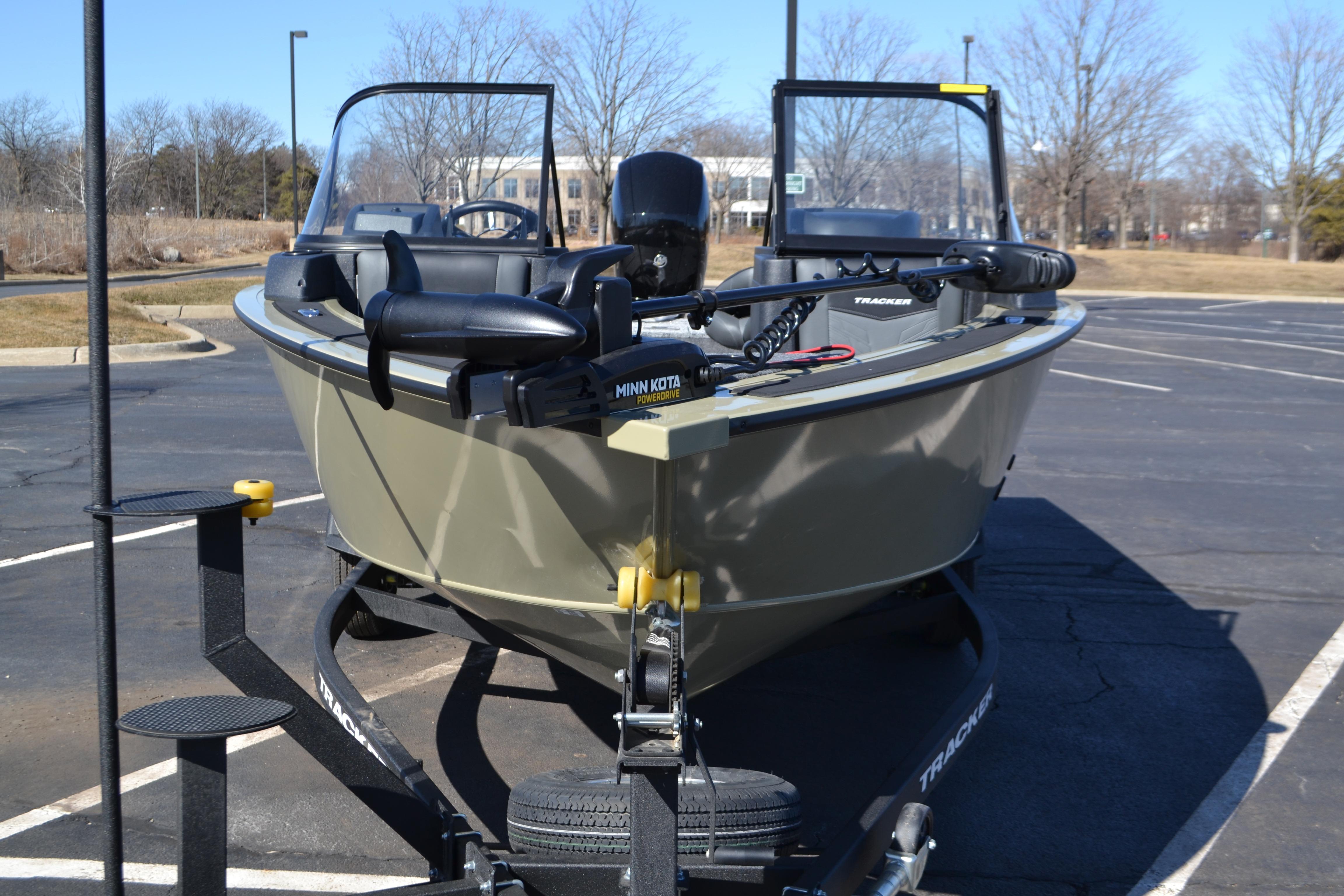 2026 Tracker Targa V-18 WT boat on trailer in parking lot.