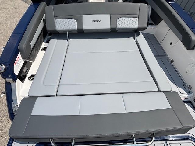 2026 Chaparral SSX 6 boat interior with gray cushioned seating.
