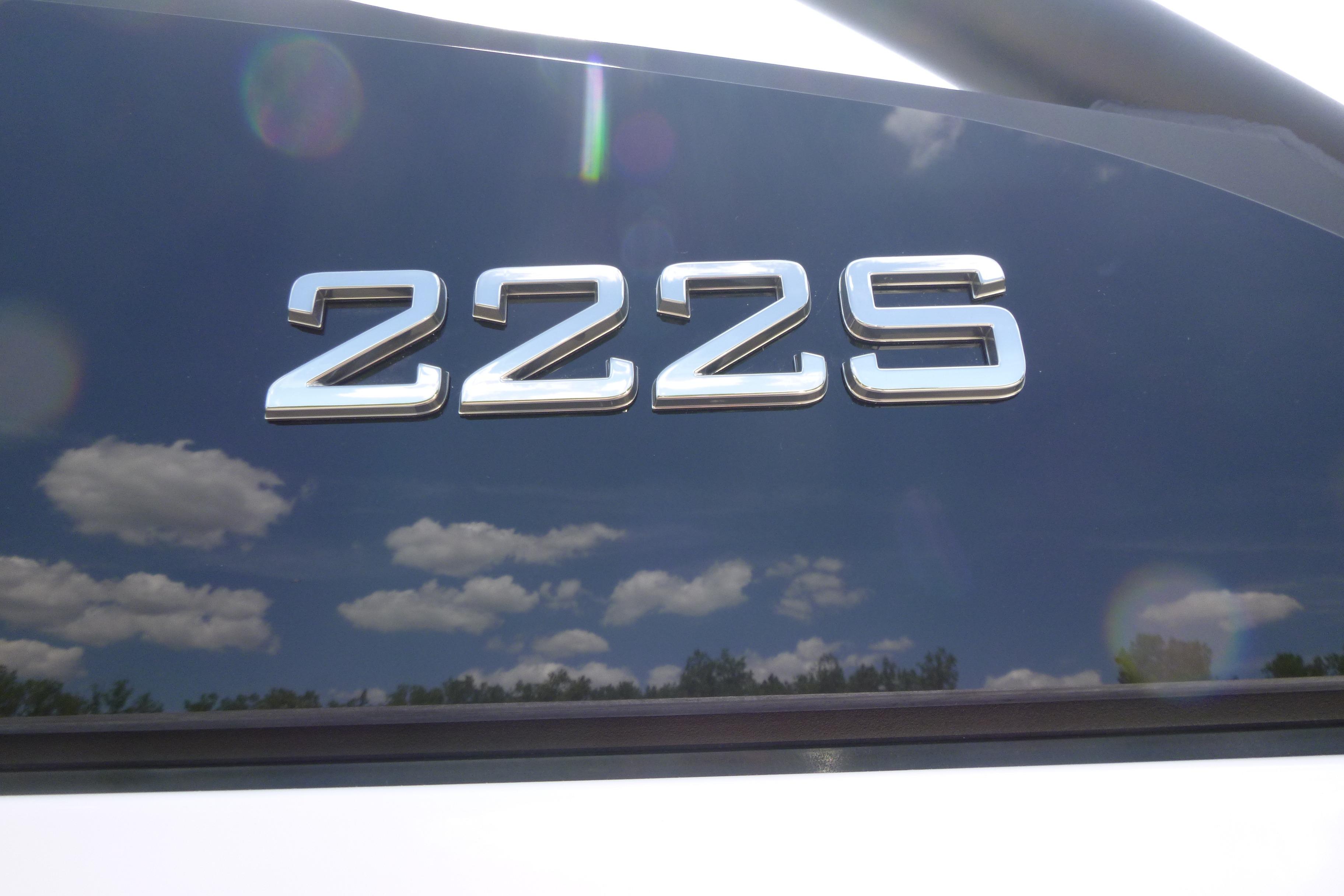 Yamaha Boats 2026 model 222S emblem with sky reflection.