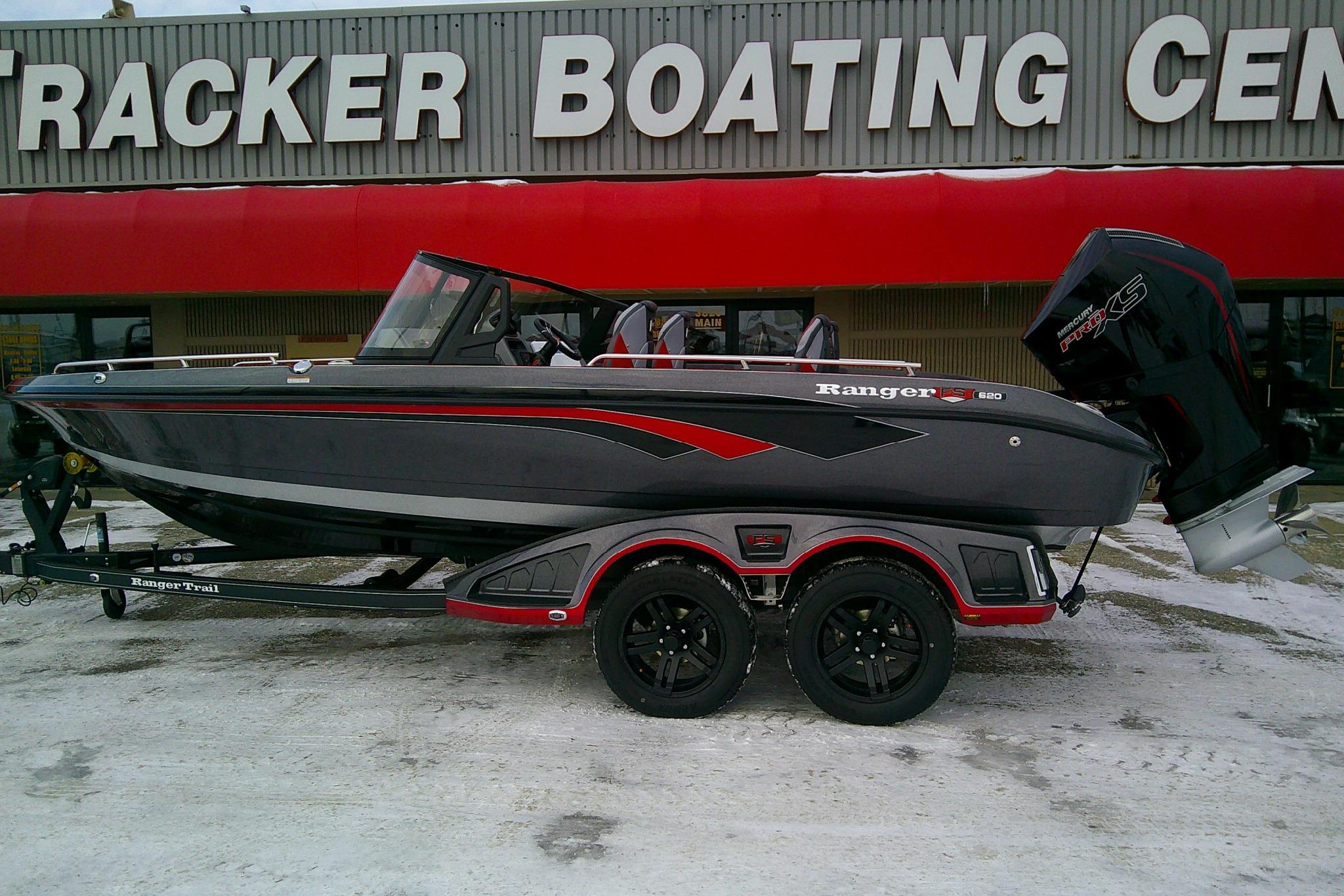 2026 Ranger 620FS Cup Equipped boat at Tracker Boating Center, side view.
