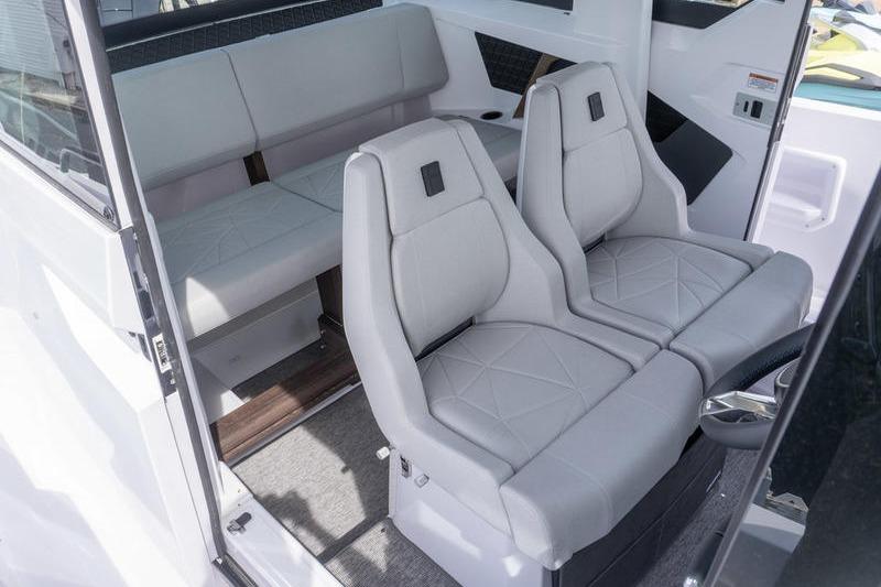 2025 Axopar 29 XC Cross Cabin interior with modern seating and sleek design.