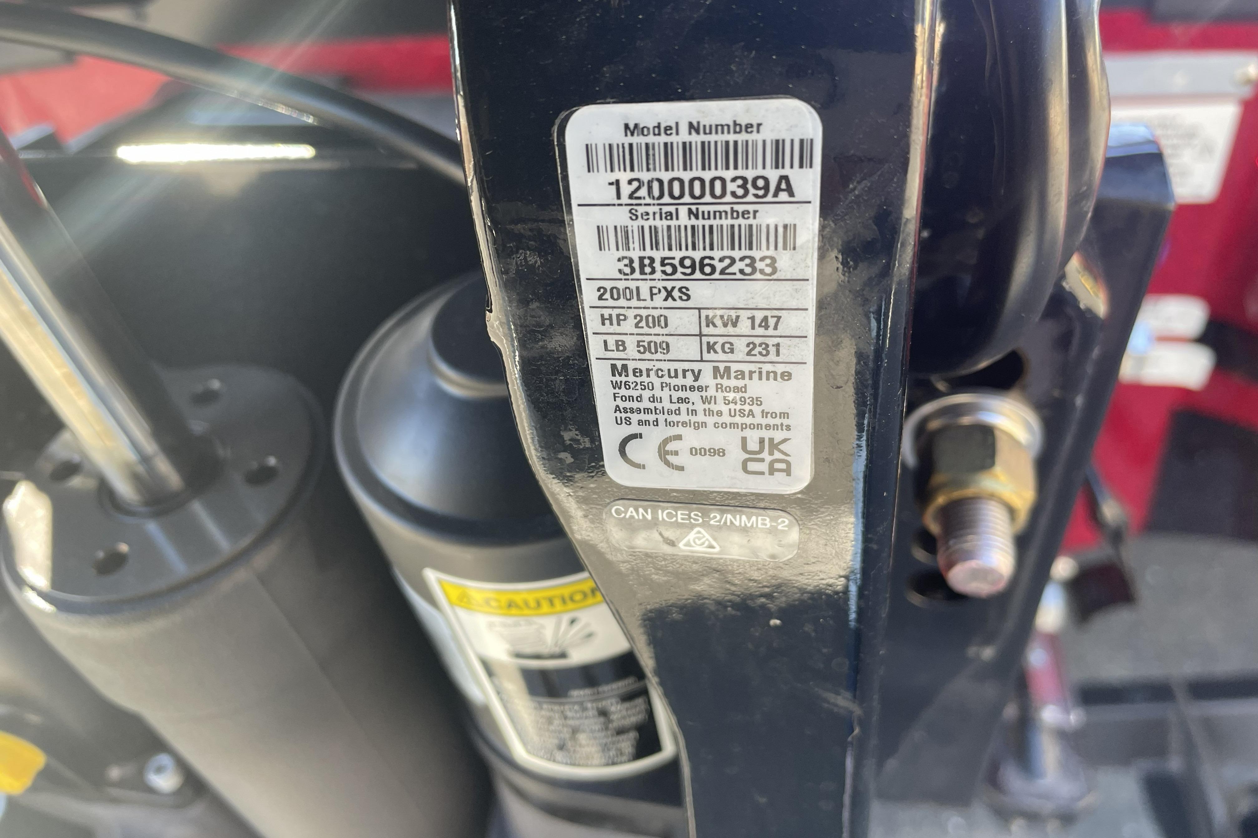 Label on a 2026 Nitro Z19 XL boat, showing model and serial numbers.