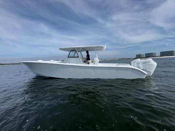 2025 Yellowfin 39 Offshore boat on open water, side view.