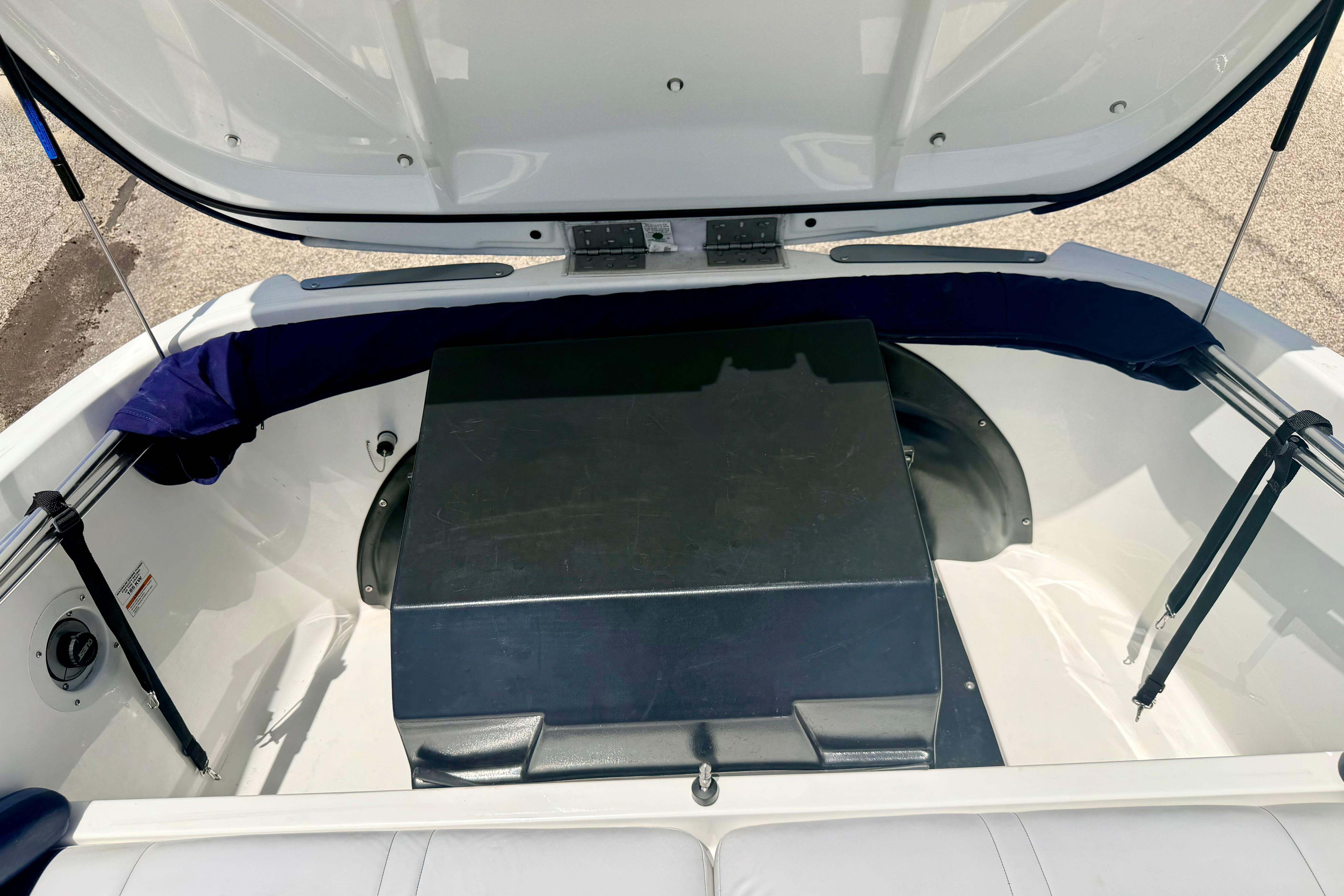 2004 Bombardier SEADOO Utopia 185 boat interior with open engine compartment.