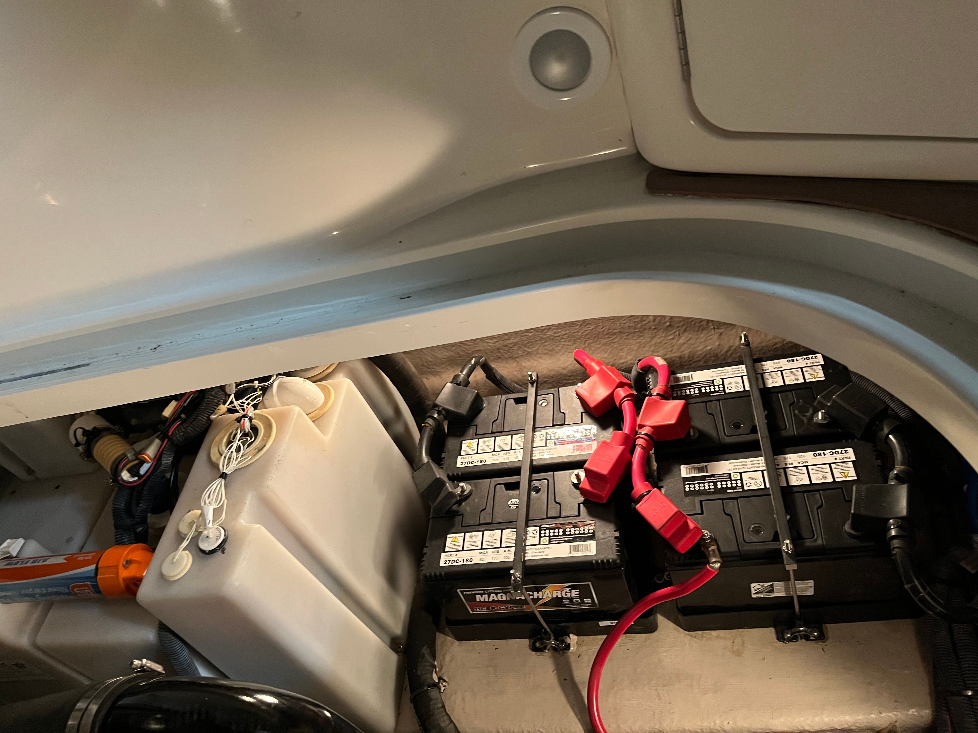 Battery compartment of a 2005 Sea Ray Sundancer boat.