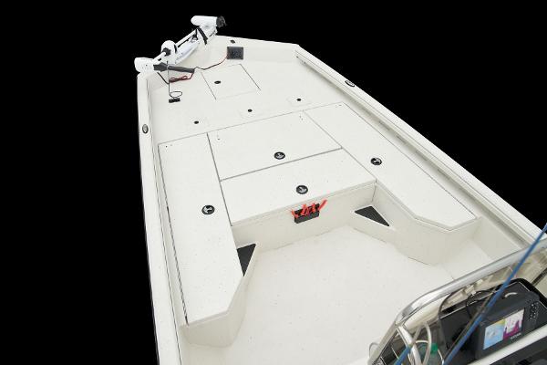Manufacturer Provided Image: Manufacturer Provided Image: 2025 Ranger RB210 boat deck with storage compartments and seating, viewed from above.