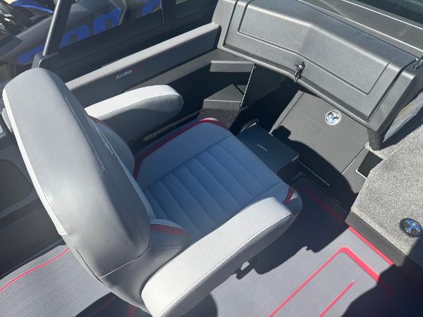 2025 Alumacraft Trophy 185X SC Rotax S interior with gray and red seating.