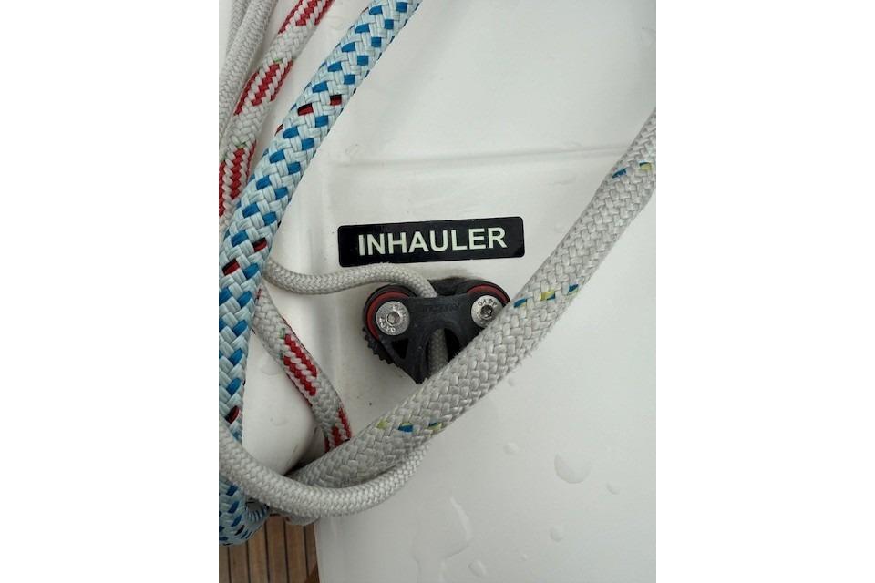 Inhauler system on 2016 X-Yachts XP-44 sailboat with colorful ropes.