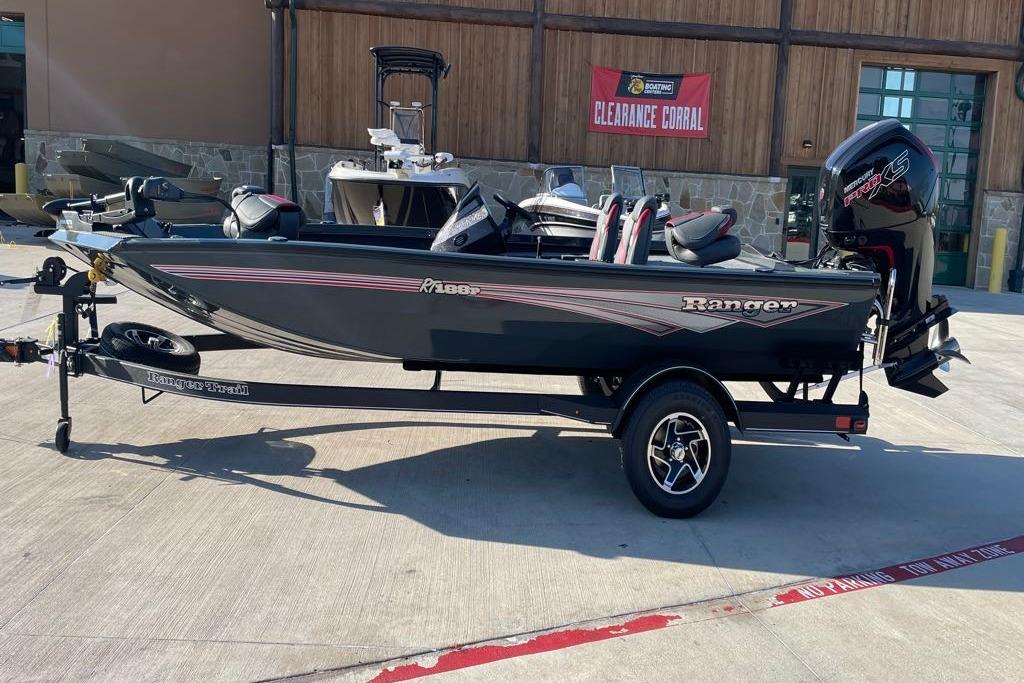 2026 Ranger RT188P fishing boat on trailer, displayed outdoors at a dealership.
