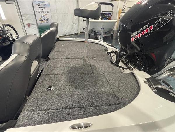 2025 Nitro Z18 boat with Mercury Pro XS engine in showroom.
