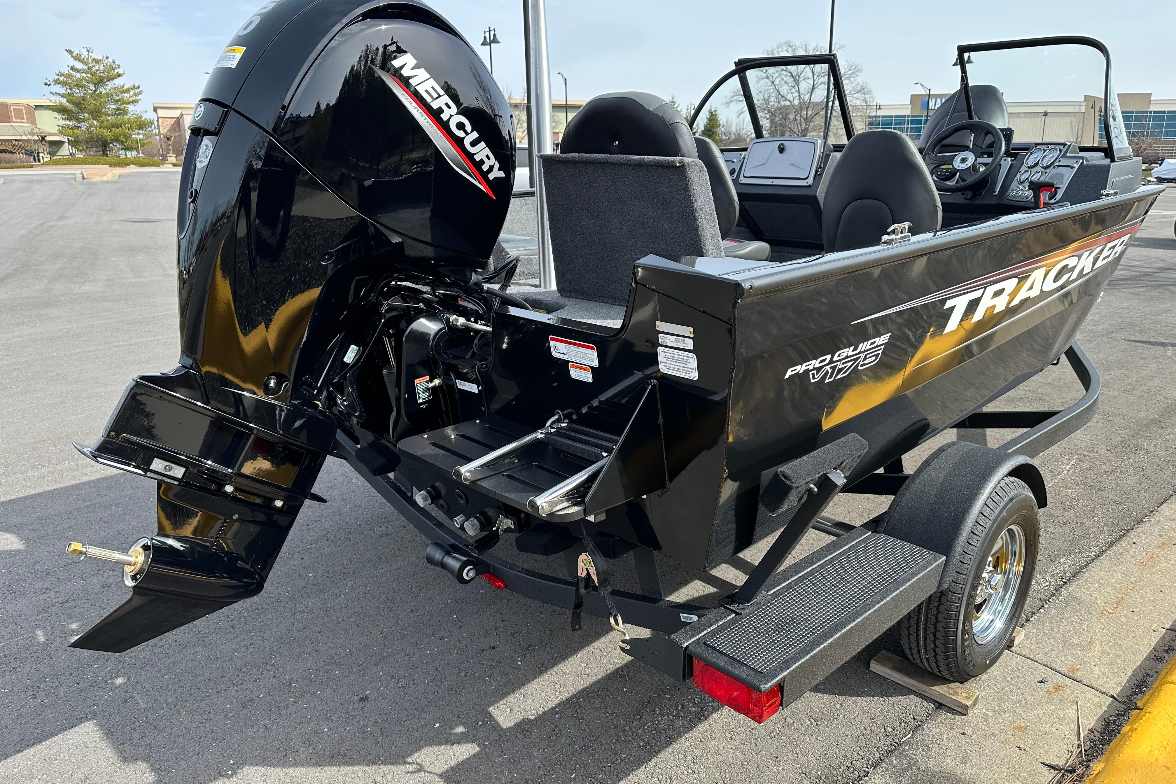 2026 Tracker Pro Guide V-175 Combo boat with Mercury engine on trailer.