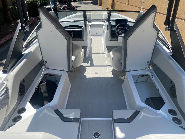 2025 Scarab 235 SE boat interior with modern seating and sleek design.